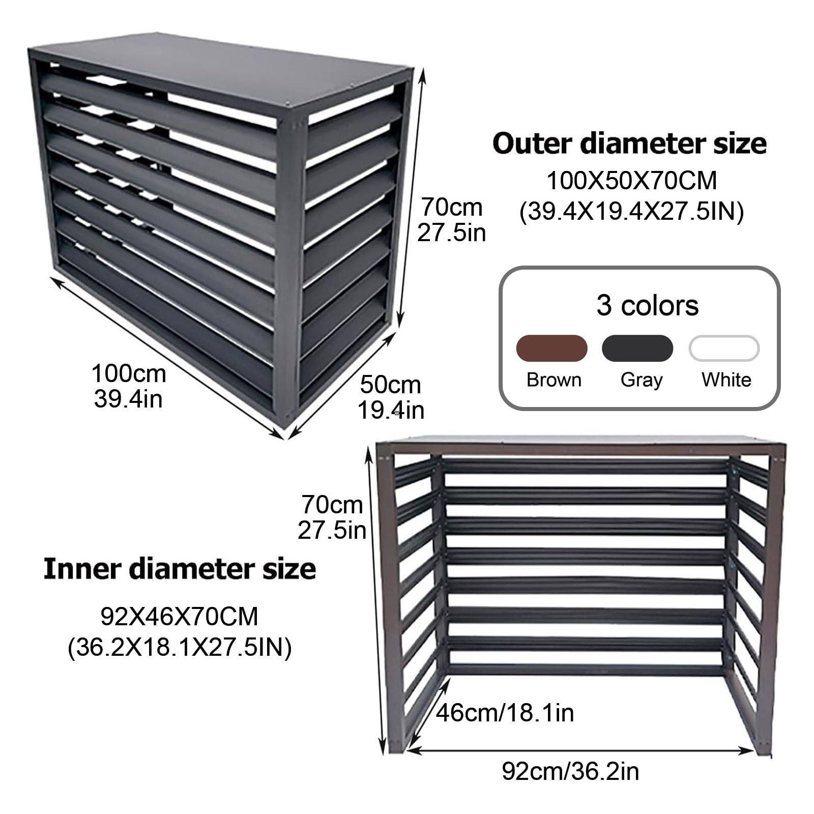 Pannello di recinzione in alluminio per esterni per condizionatori d'aria, pompe di calore, 110 cm, insonorizzato, a prova di cane, resistente alle intemperie, design discreto