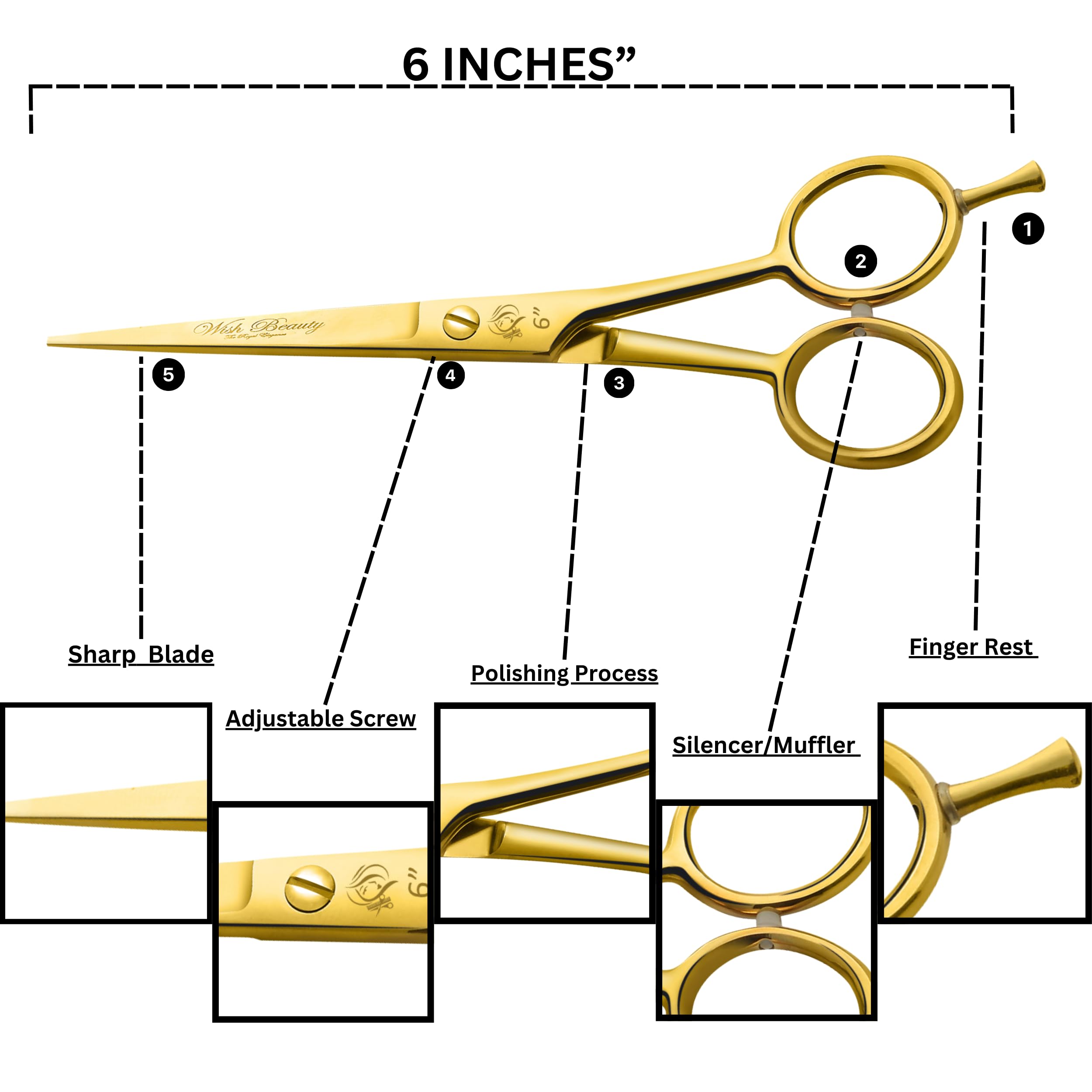 Wishbeauty Hairdressing Scissor Barber Salon Shear Stainless Steel Hair Cutting Scissors for Professional Hairdressers - Image 2