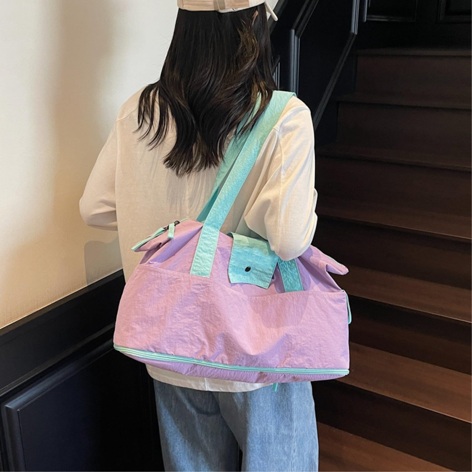 HJDMO - Borsone da viaggio pieghevole da 20 l, espandibile + 7 cm, in tessuto Oxford, con scomparto per asciutto bagnato, trasporto a mano e borsa a tracolla per weekend gite, fitness, uso quotidiano