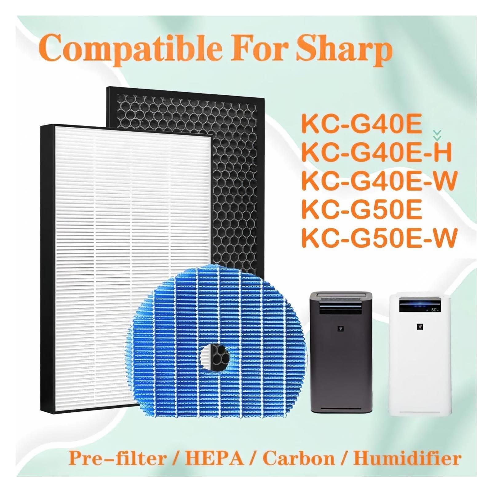 Filtro De Carbón Hepa Purificador De Aire, For KC-G40E KC-G40E-H | Compatible con Sharp KC-G40E-W KC-G50E KC-G50E-W, alta eficiencia, bajo nivel de ruido(1 SET and Humidifier)