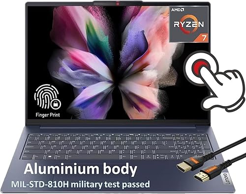 Lenovo Laptop IdeaPad Slim 5i 2023 con pantalla táctil de 16 pulgadas, AMD Ryzen 7 7730U, WUXGA, pantalla táctil de 1920 x 1200, 16 GB de RAM, SSD