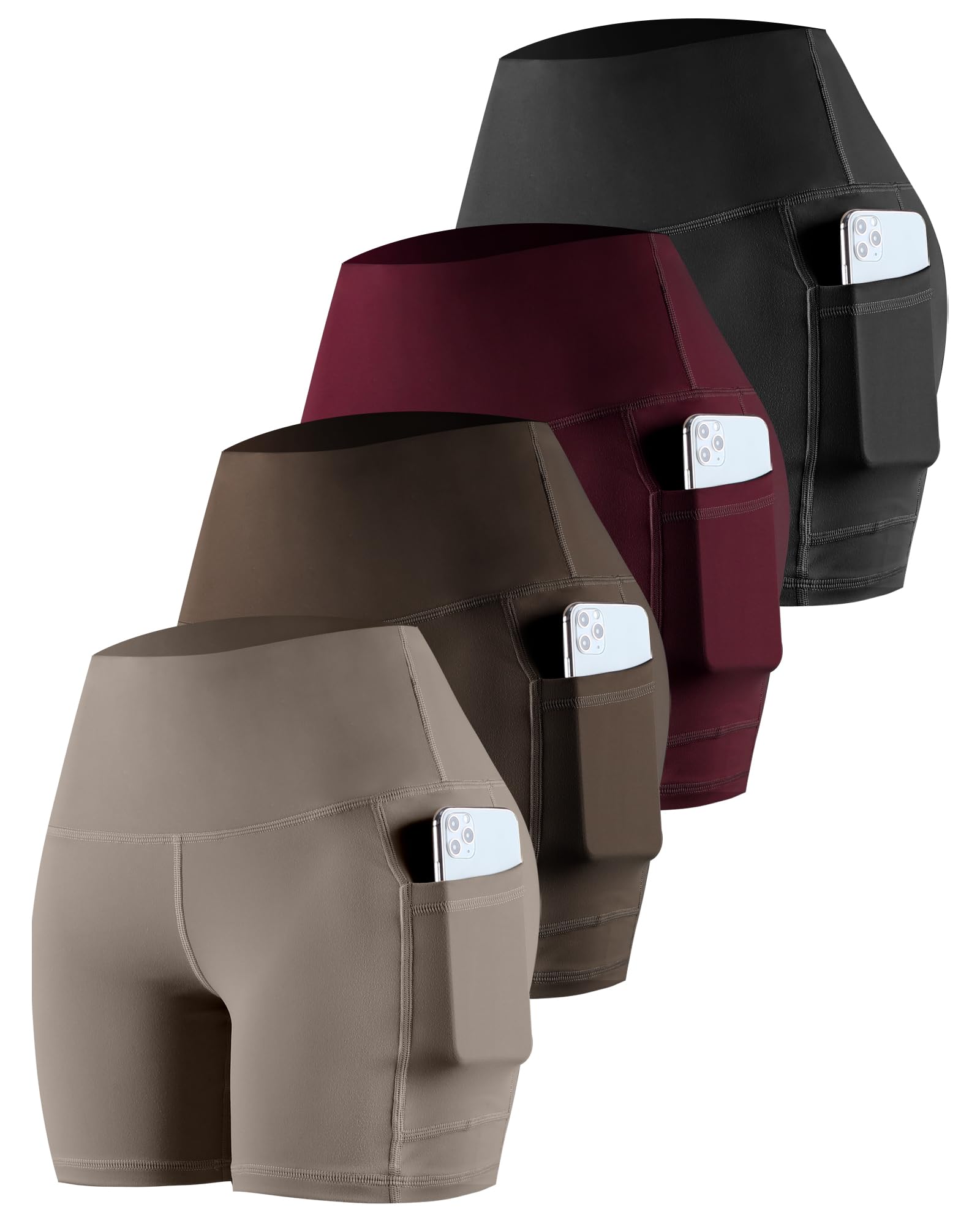 CHRLEISURE Womens Biker Yoga Shorts with Pockets: High Waisted Tummy Control Spandex Workout Athletic Gym Shorts 4 Packs