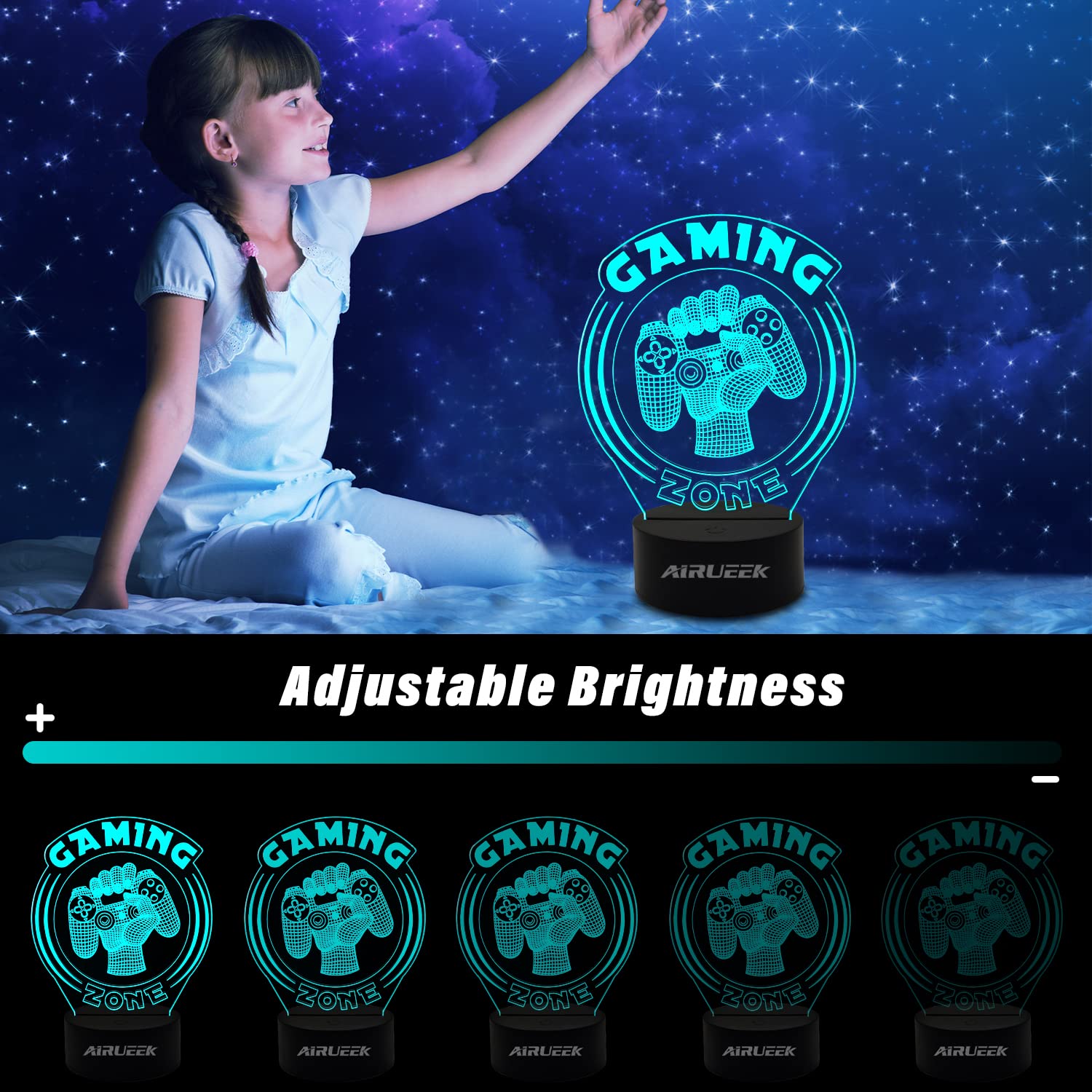 AIRUEEK Lampada PS4,16 Colori Con Telecomando Funzione, Lampada Gaming, Lampada 3d Usb, Decorazione Per La Camera Letto Gli Appassionati Di Gioco, Bambini, Uomini, Ragazzi E Ragazze (gamezone)