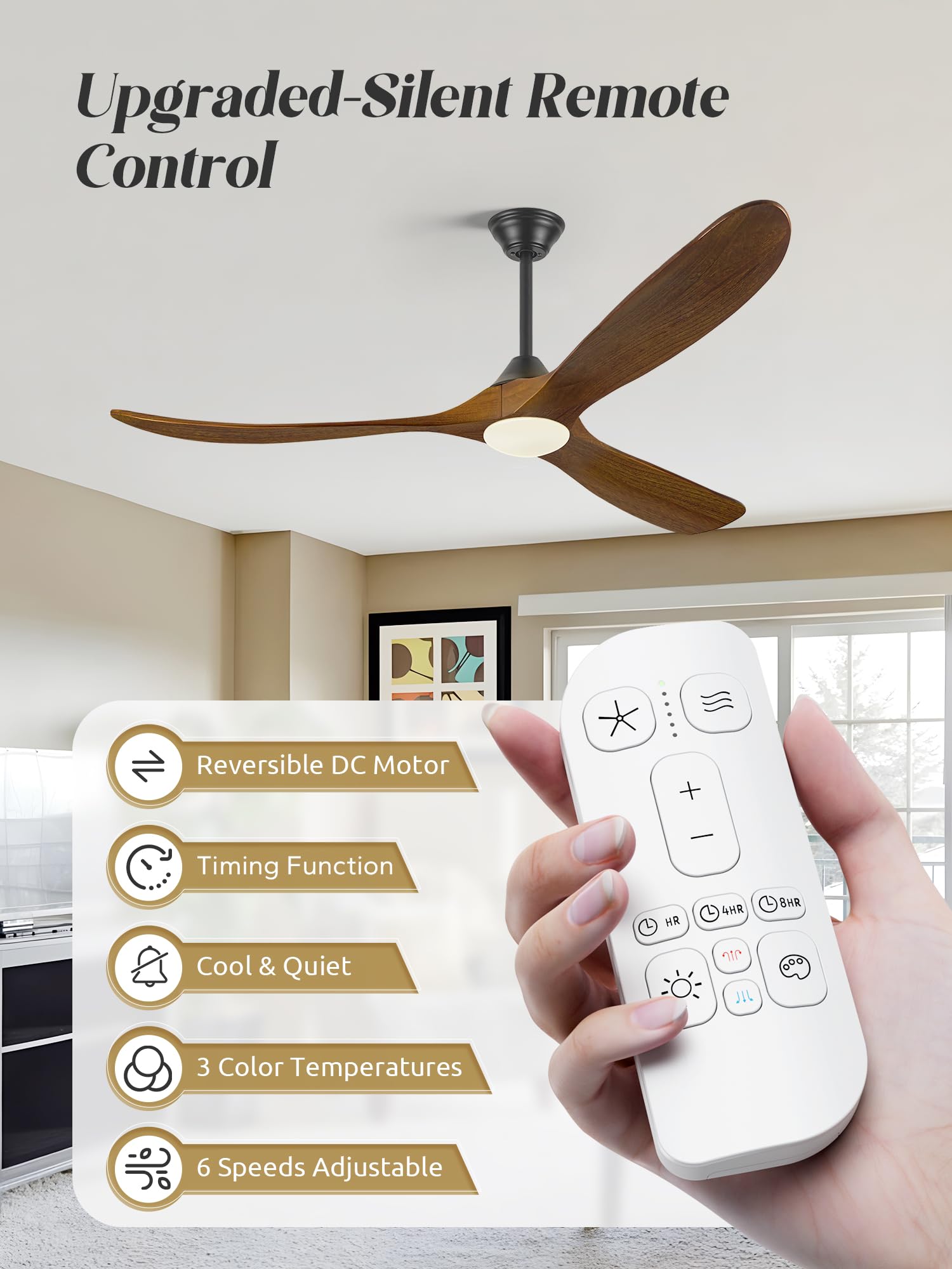 Ventilatore Da Soffitto In Legno Da 152 Cm Con Luce, Ventilatori Da Soffitto Per Interni E Per Esterni Con Motore Cc Reversibile, Ventilatore Da Soffitto Per Grandi Spazi Con Flusso D'Aria