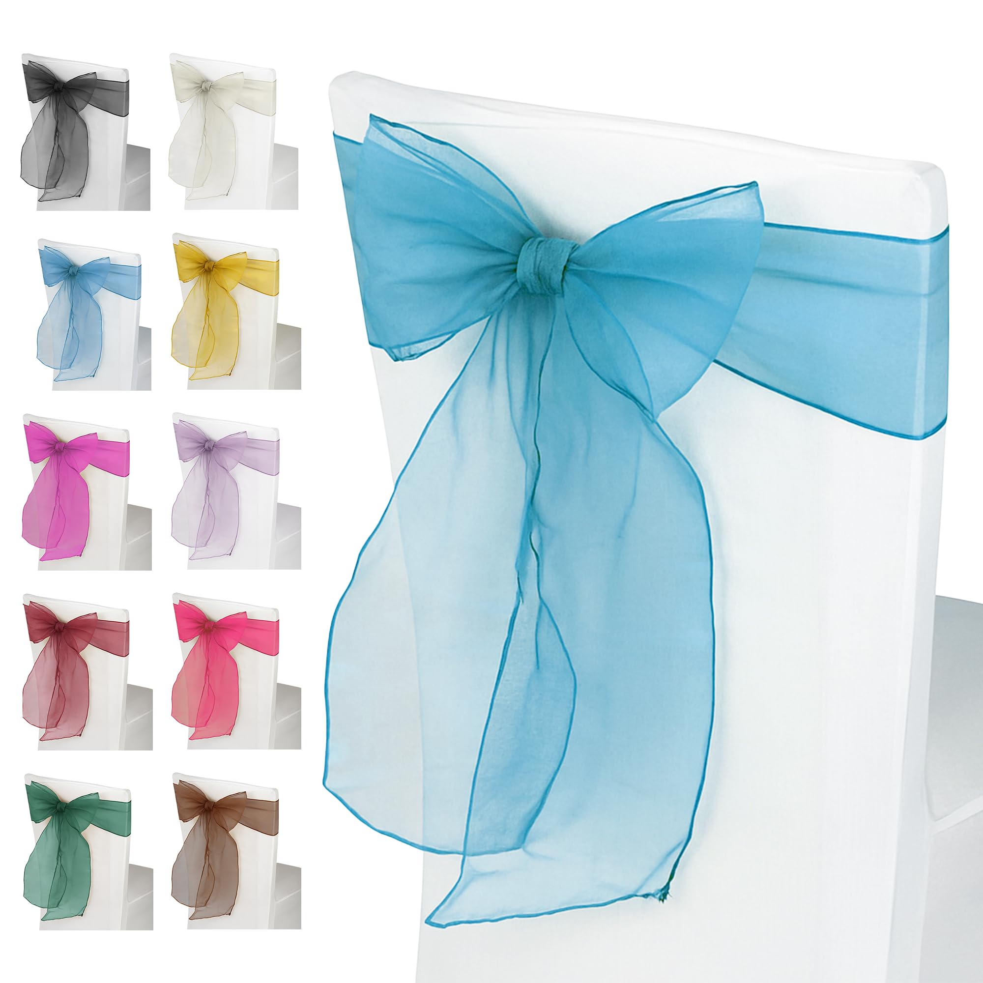 Trimming Shop Organza Chair Sashes - Aqua Blue - Sheer Sash Ties, 17x280cm Wider Sash Fuller Bow Chair Cover Sashes for Wedding Chairs, Proms, Dining Table Styling & Event Decorations, 100pcs — image 1