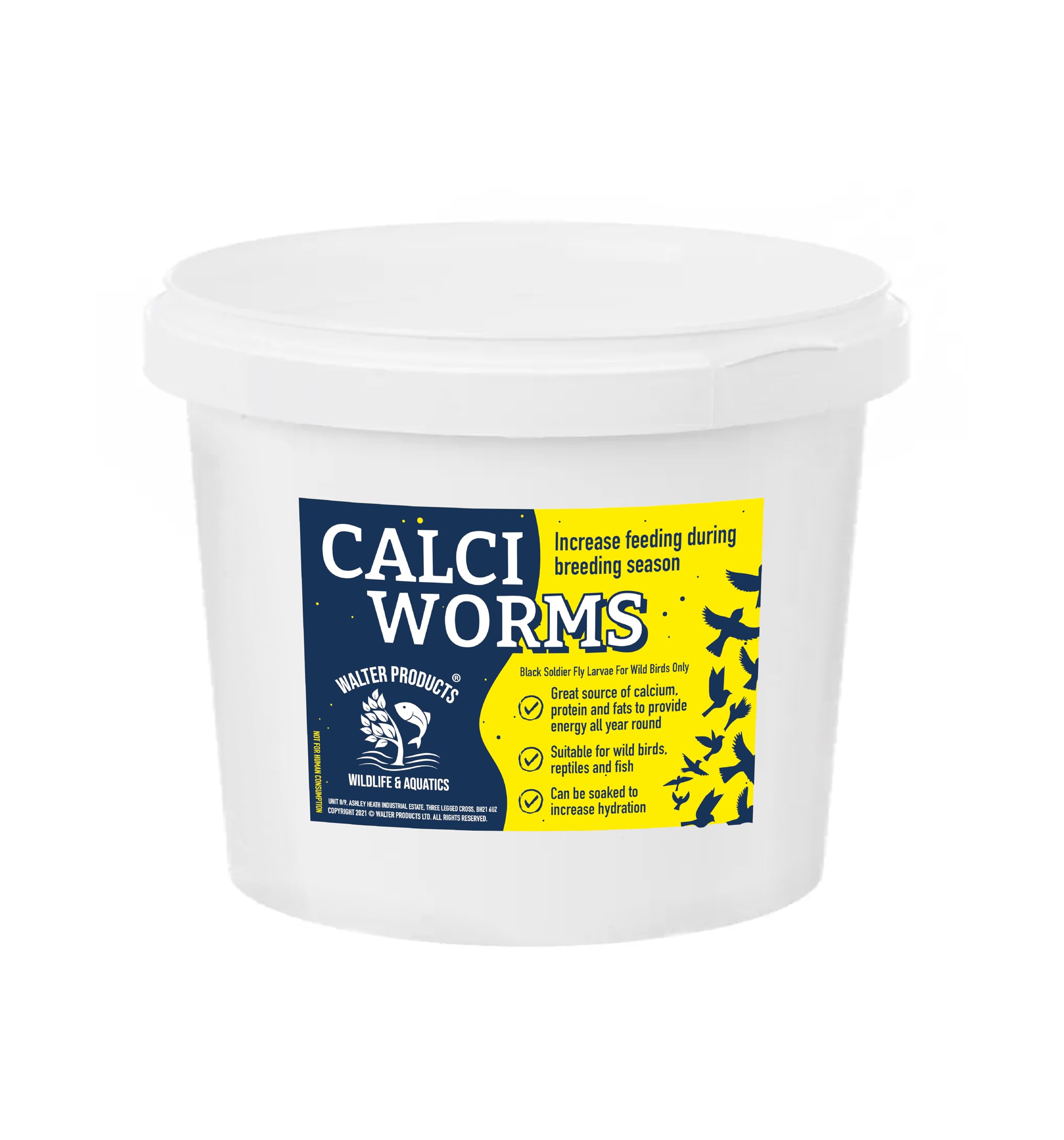 Walter Products Calci Worms 5L Tub - Bird Food for Wild Birds, Rodents and Amphibians - Packaged in a Reusable Bucket