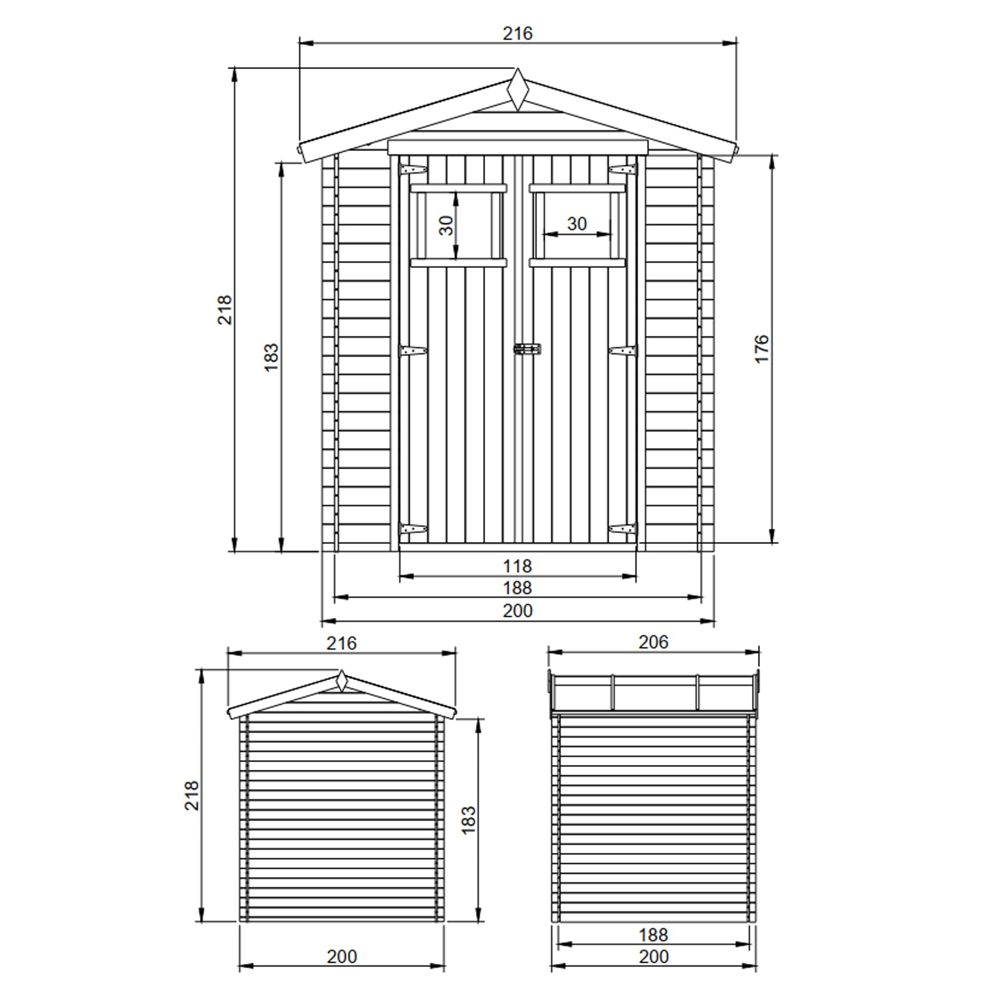 TIMBELA M343 Casetta da Giardino in Legno per Esterni - L216xL206xA218 cm/ 3.53 m2 - Piccola Casetta in Legno, Rimessa Attrezzi, Deposito Bici