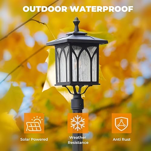 Miniatura 9 de Kemeco ST4328Q-W Luz solar para poste de aluminio fundido al aire libre LED blanco cálido con base de 3 pulgadas para poste pilar patio, jardín,