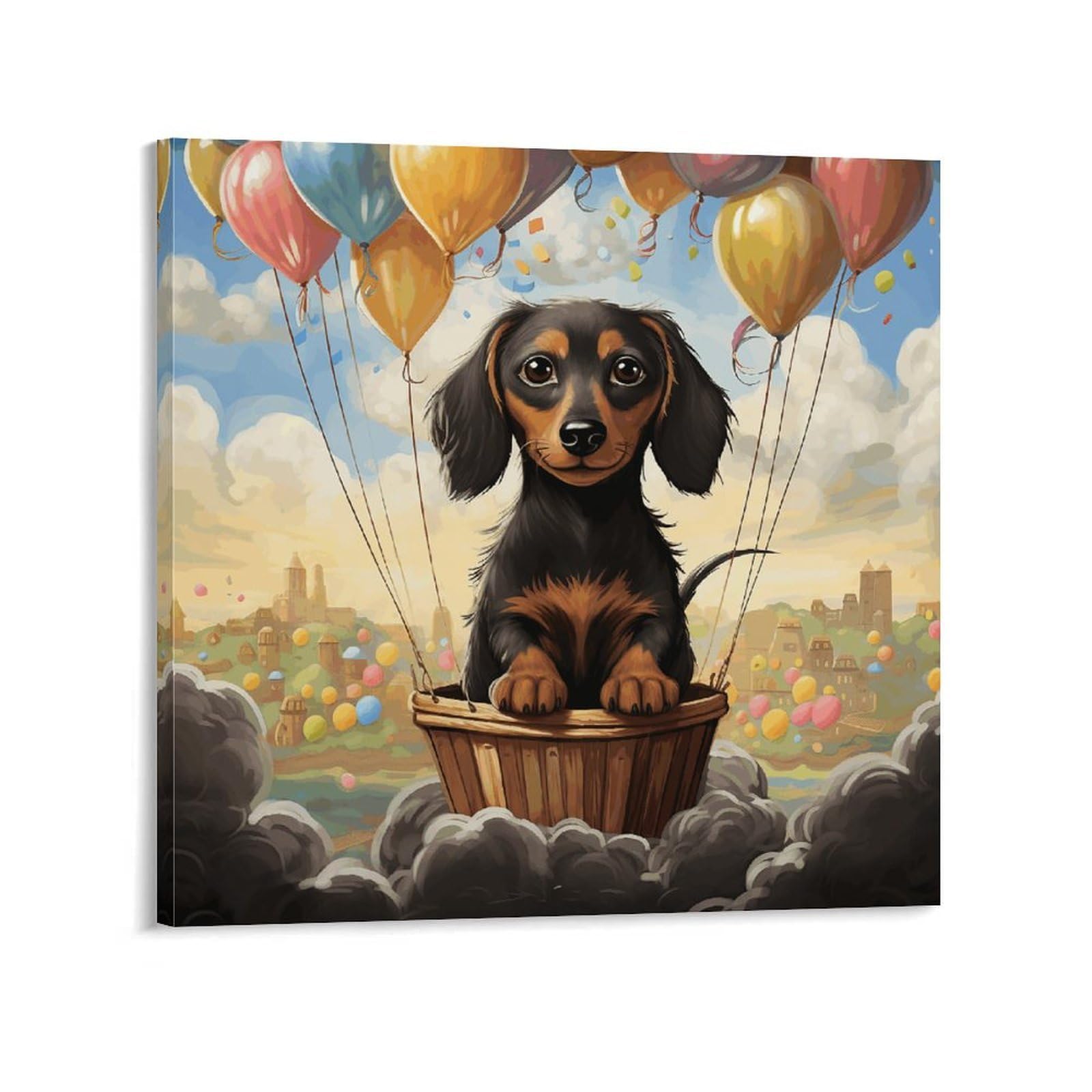Dachshund Hot Air Balloon Canvas Wall Art for Bedroom 20x20inch(50x50cm) Canvas Prints Artwork for Walls Modern Picture Artwork Painting for Living Room Aesthetic Wall Paintings for Bathroom Kitchen O