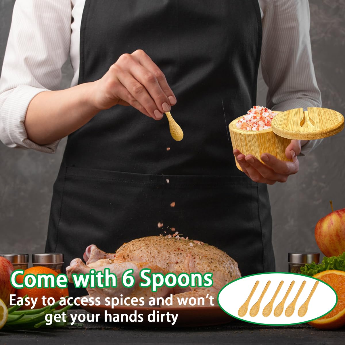 DanziX Boîte à Sel Ronde En Bambou Avec Couvercle Pivotant Et 2 Mini Cuillères Supplémentaires