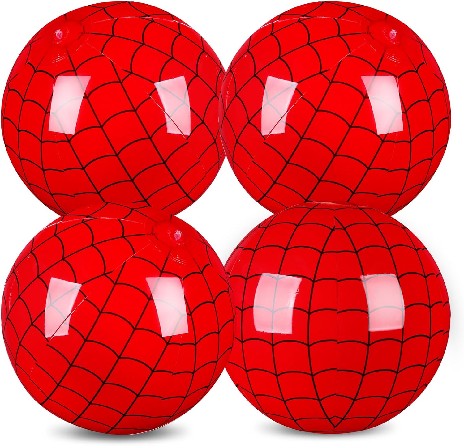 4 Pack 11.81" Spider Web Themed Beach Ball for Kid Inflatable Beach Ball Bulk for Summer Pool Game Spider Red Decoration for Birthday Party End of The Year Class Party Supplies Gift