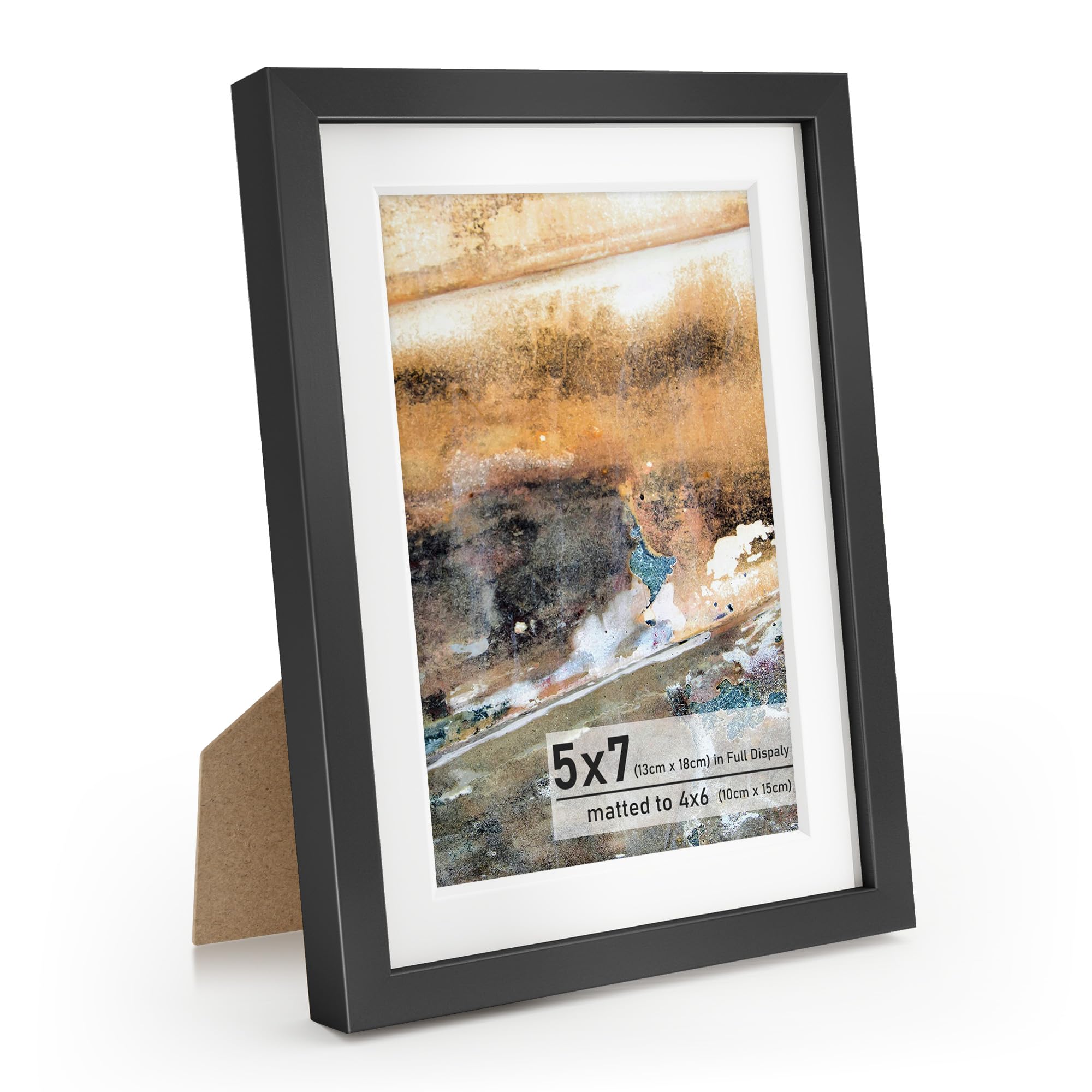 Metal Picture Frame 4x6in with Mat or 5 x 7in Without Mat, Upgrade Aluminum Photo Frames, for TableTop Display and Wall Mounting, Wall Hook Hanging Hardware Included, Black