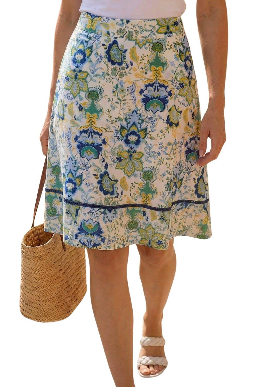 Roman Women's Navy Tile Print A-Line Skirt Size 16