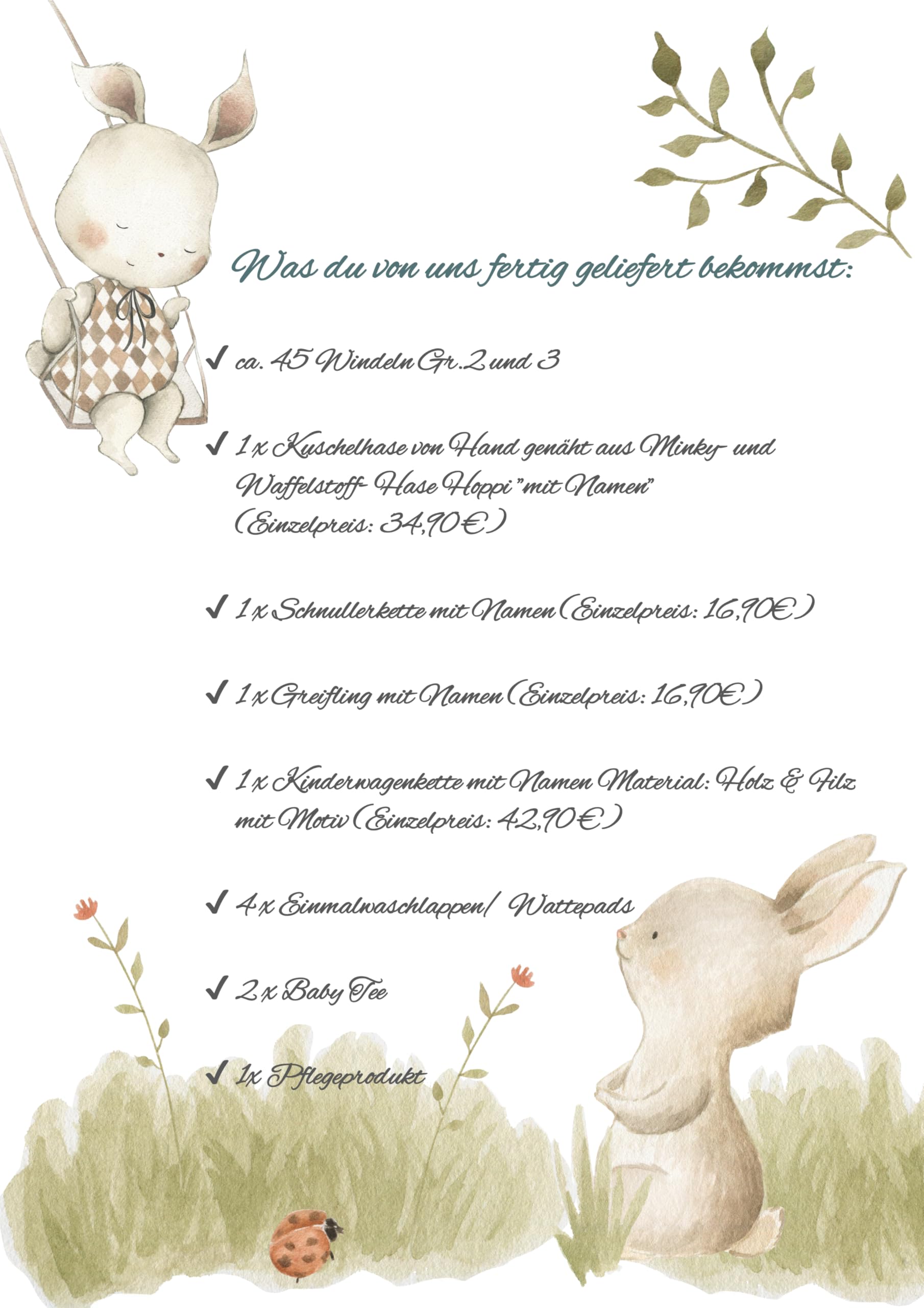 Windeltorte XXXL mit Namen - Kuscheltier süßer Hase - Schnullerkette Greifling Kinderwagenkette - Geschenk, Babyparty, Geburt Taufe + Gratis Grußkarte (Katze Kätzchen rosa)