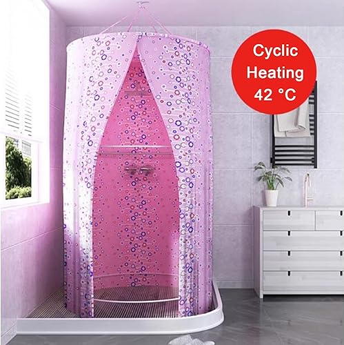 Miniatura 2 de HM&DX Cortina de ducha portátil redonda colgante, cubierta de baño de tela de poliéster con aislamiento grueso, cortina de ducha impermeable para