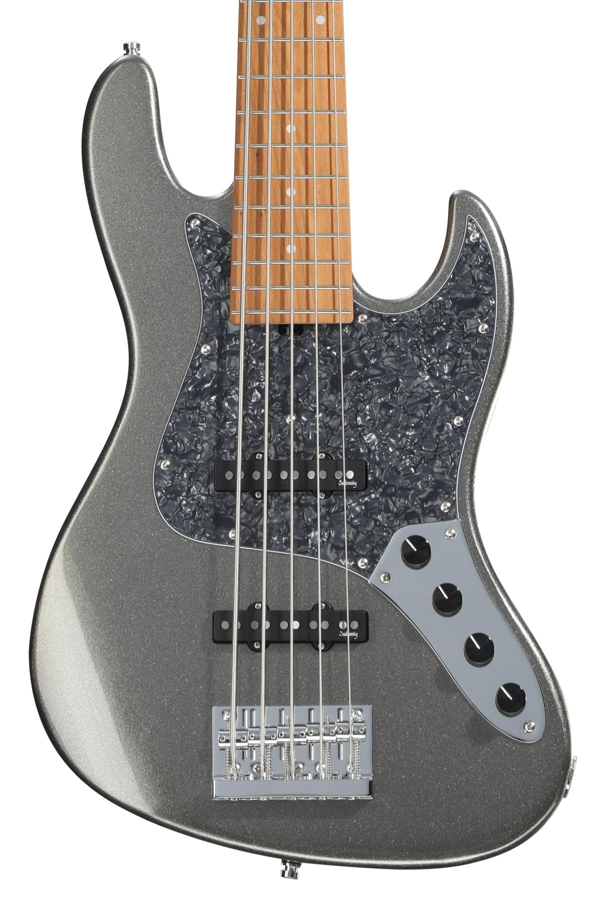Sadowsky MetroExpress Vintage JJ 5-string Bass Guitar - Solid SIlver Metallic, Maple Fingerboard
