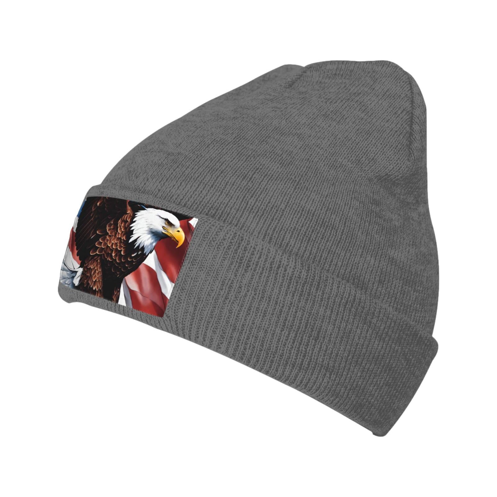 Huiopq Unisex Deep Heather Eagle With Usa Flag Print Adults Warm Beanie Hat Headwear Seasonal Cap Casual Wear Daily Outdoor Adventures
