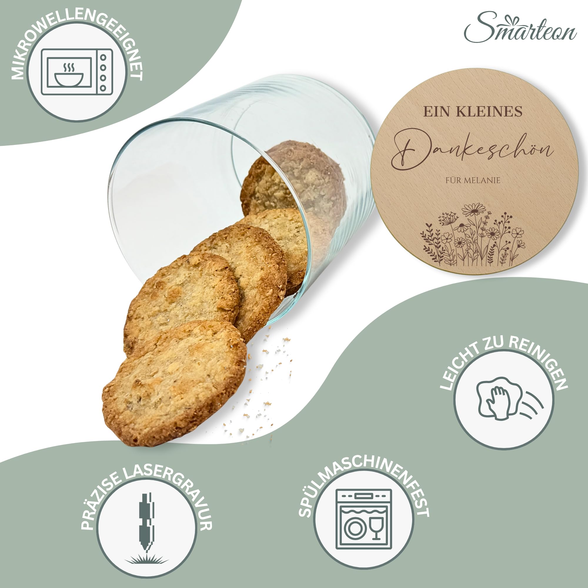 Vorratsgläser mit Deckel personalisiert mit Gravur, kleine Geschenke, Keksdose personalisiert, Dankeschön Geschenke, Holzdeckel mit Gravur, Personalisierte Geschenke, Danke Geschenk (Design 6, 530ml)