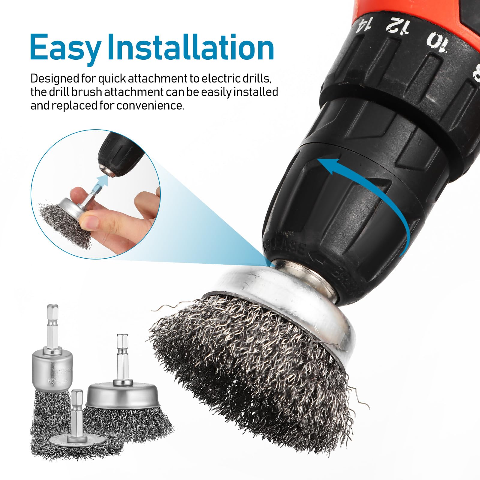 Lot de 15 Brosses Métalliques Rondes pour Perceuse, Acier Inoxydable Tige Hexagonale, Brosse Rotative pour Polissage et Nettoyage de Métal et Bois, Outil Polyvalent pour