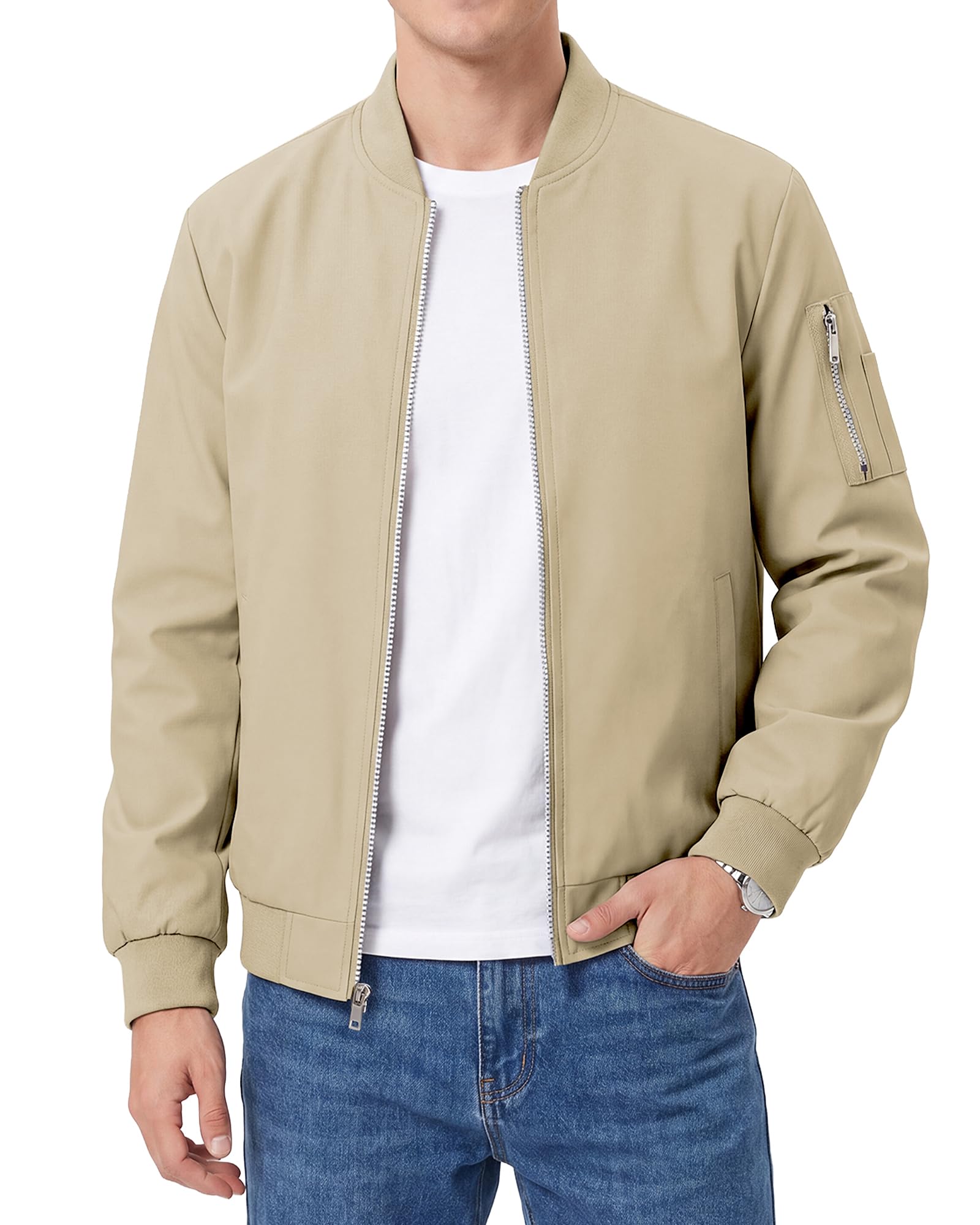 Men's Bomber Jacket Lightweight Casual Windbreaker Zip Up Coat