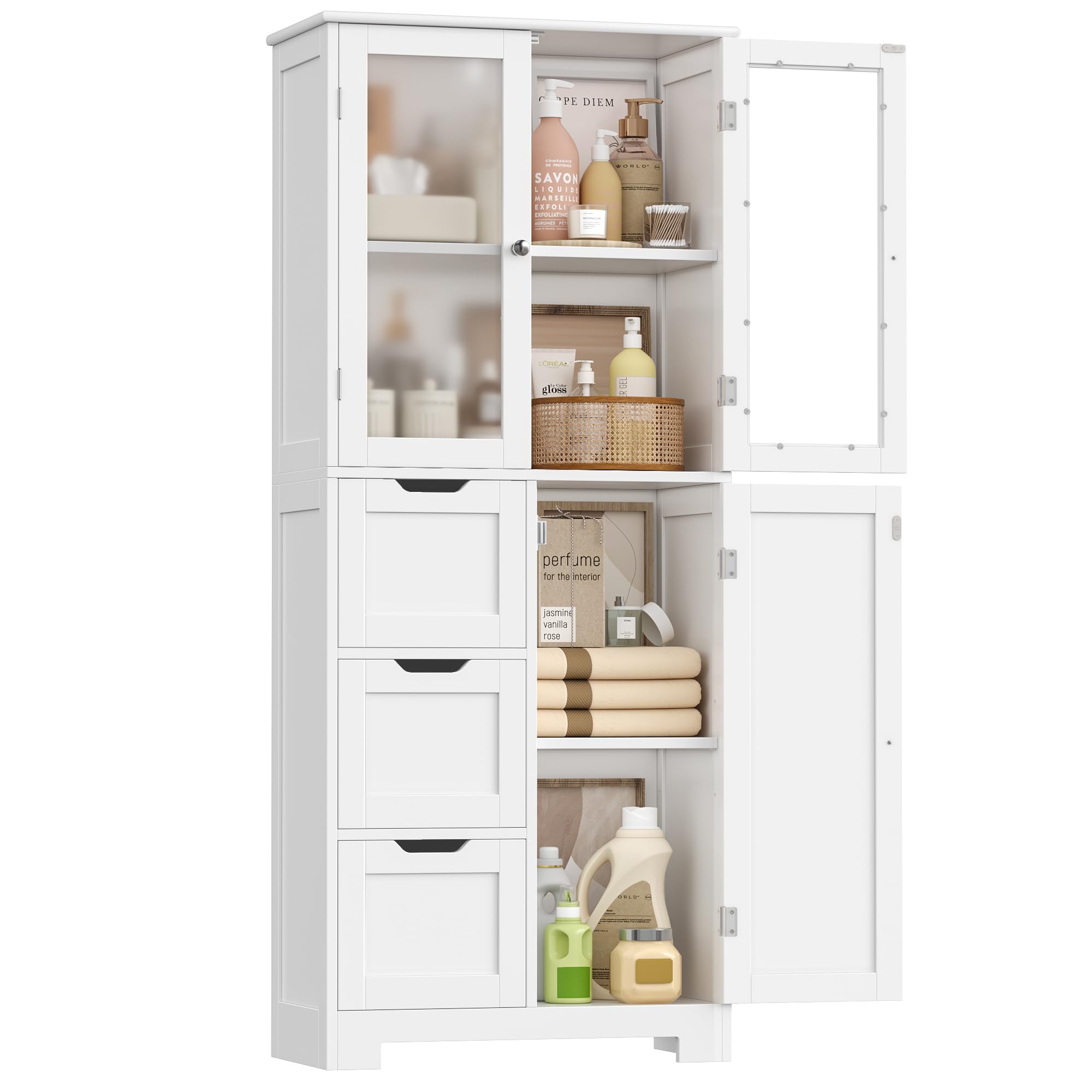 Armadietto GAOMON 2 Ante In Legno MDF Bianco - Mobile Autoportante Con Ripiano Regolabile Per Cucina, Soggiorno O Bagno - 2