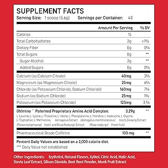 Oh!mino Essential Amino Acids Supplement Drink Powder, Berry Blast, Caffeinated Powder, All 9 EAAs, BCAAs and The Perfect Amino for Workouts, Amino Energy, and to Build Muscle, and Recover Faster