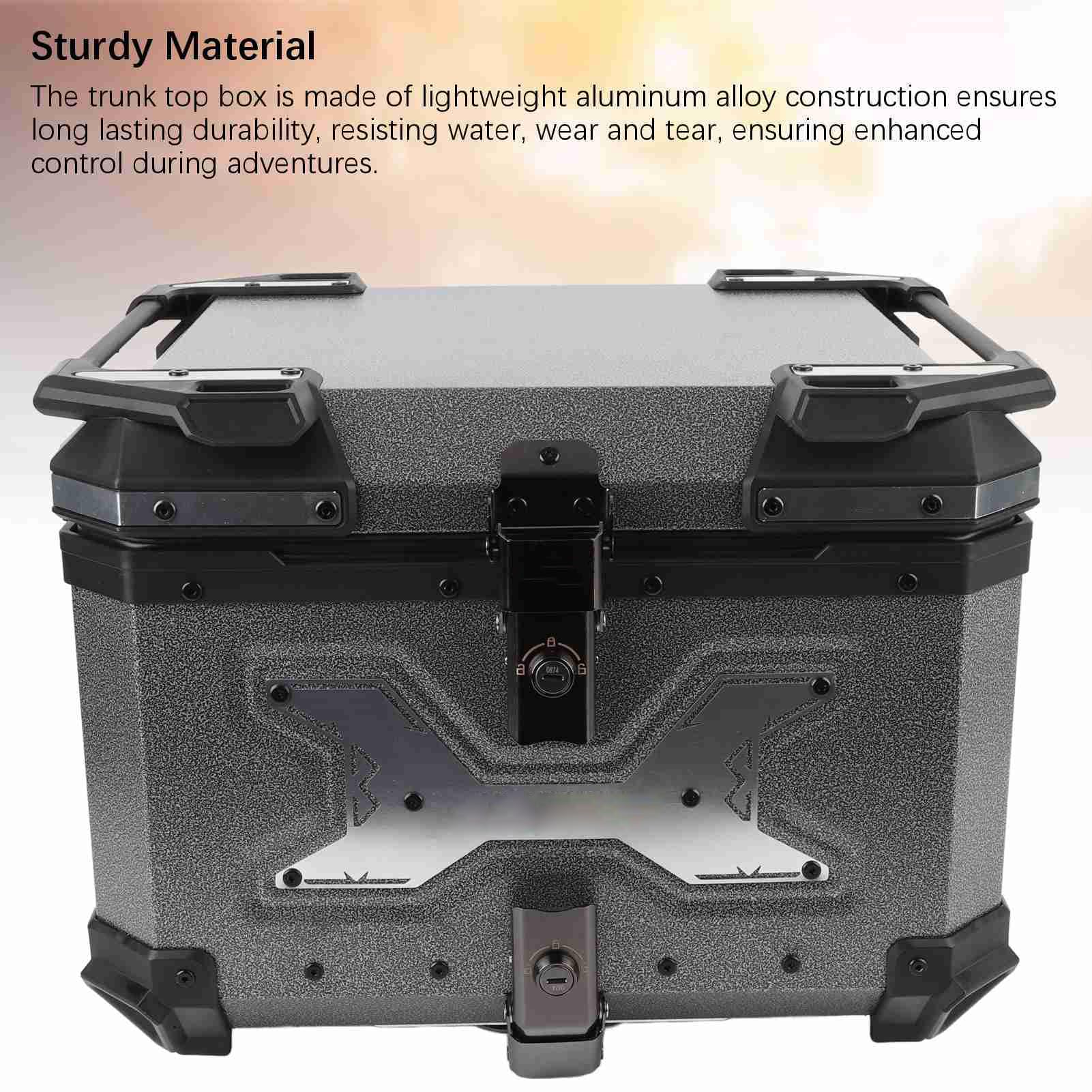 Stylebest 55L Motorcycle Top Case with Security Lock Aluminum Alloy Quick Release Waterproofing Trunk Top Box for Helmet Luggage