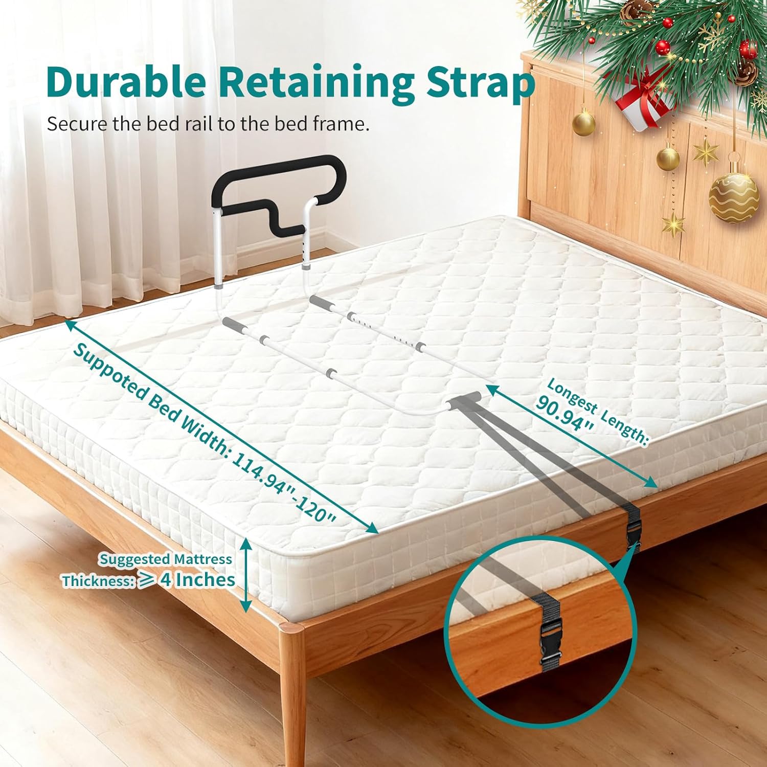 Bed Rails for Elderly Adults Safety, Adjustable Bed Rail for Elderly, Bed Assist Rail for Senior with 2 Bag, Fit Most Bed, Supports 300 lbs, Tool-Free, Help Get in & Out of Bed