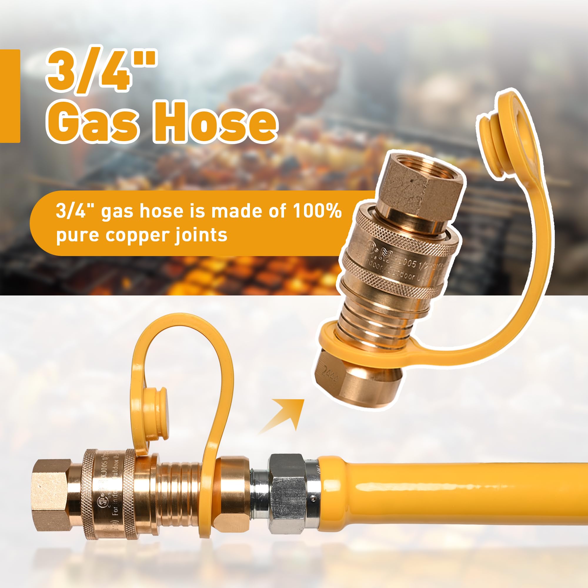 1675kit48 Sicherheitssystem-Kit, 48 Zoll Gasschlauch-Anschluss-Kit mit vollem Anschluss 1,9 cm Schnelltrennung, 3/4 Gas-Flexleitung und 2 Winkelarmaturen, Gasleitungsschlauch für Küchenausrüstung
