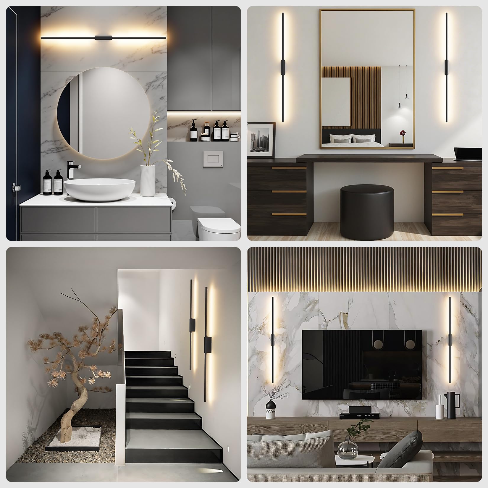 2 Pièces 100cm 9W Lampe Murale LED d'Intérieur Noir sans Fil
