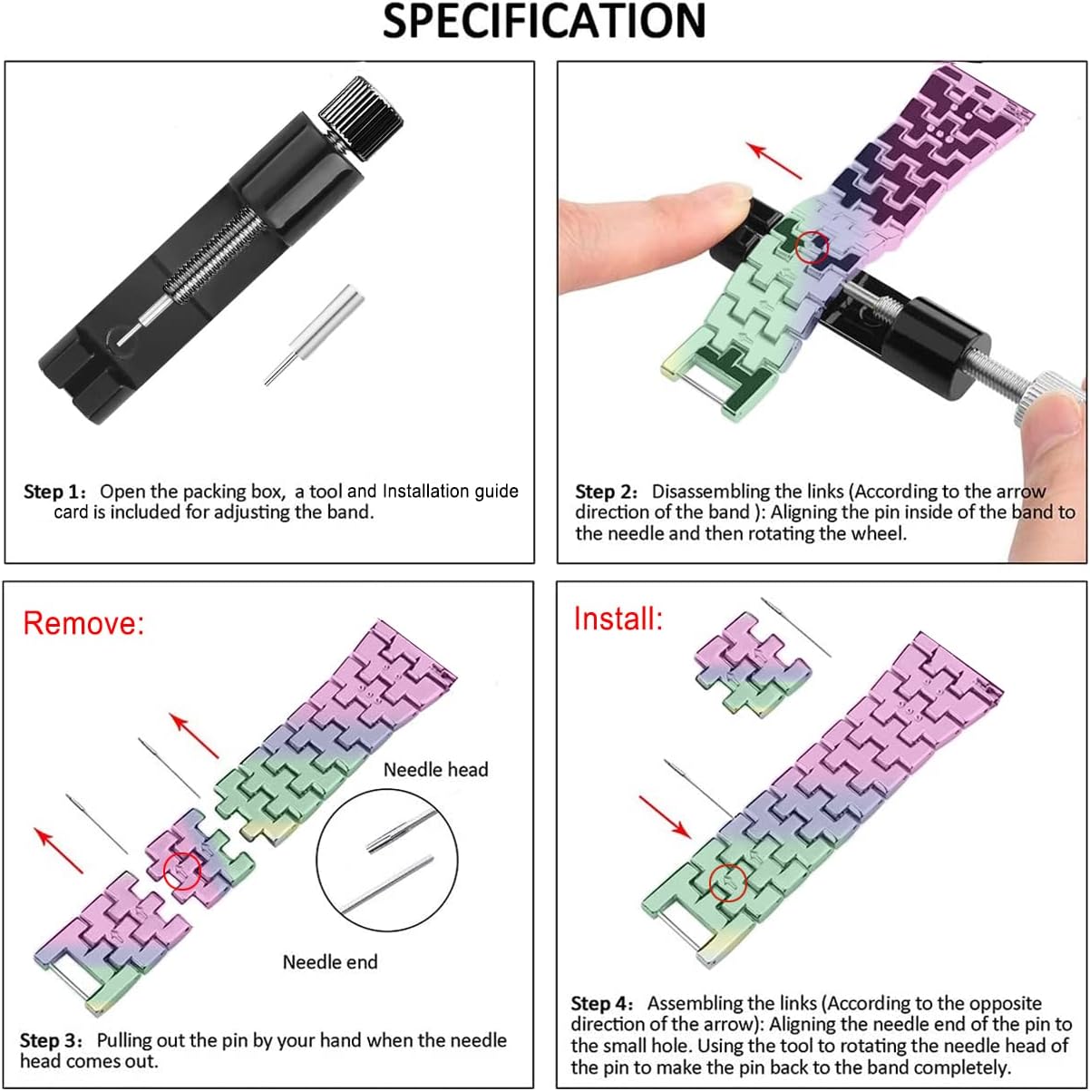 Bands Compatible with Samsung Galaxy Watch 3 (45mm), 22mm Full Rhinestone Diamond Stainless Metal Strap with Bezel Ring Cover Replacement for Women Men (Rainbow) - Image 7