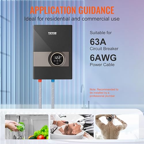 Miniatura 6 de VEVOR Calentador de agua eléctrico sin tanque, calentador de agua caliente instantáneo de 13.8 KW, pantalla digital de temperatura, fácil