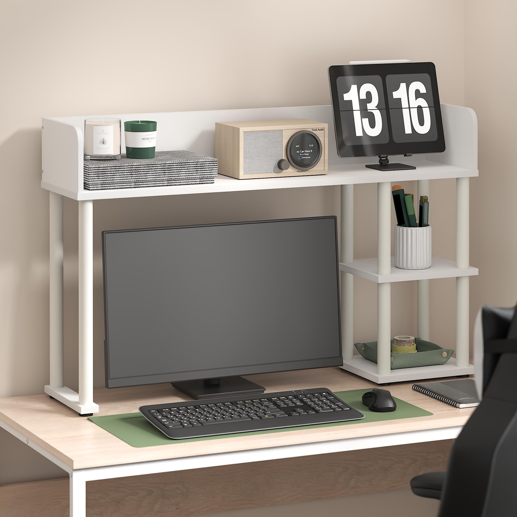 Furinno CLASSIC Mensola da Scrivania, Alzata da Scrivania a 3 Ripiani, Mensola Libreria, Organizer da Scrivania, per Forniture per Ufficio, Accessori da Scrivania per Ufficio, Bianco