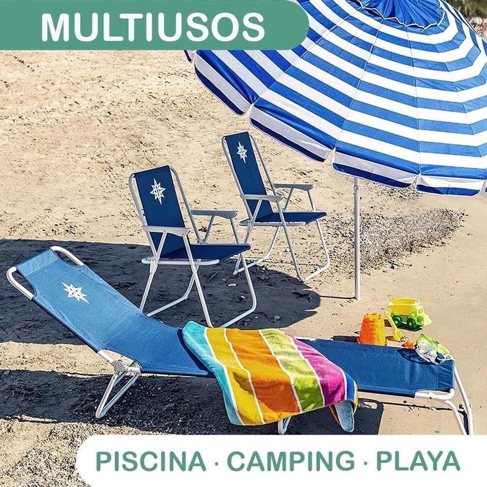 LOLAhome Tumbona Playa y jardín reclinable 5 Posiciones Convertible en Cama, Plegable, Estructura Acero Pintura Epoxi anticorrosión, Tejido loneta Oxford 600 D poliéster Azul Marino de 186 cm