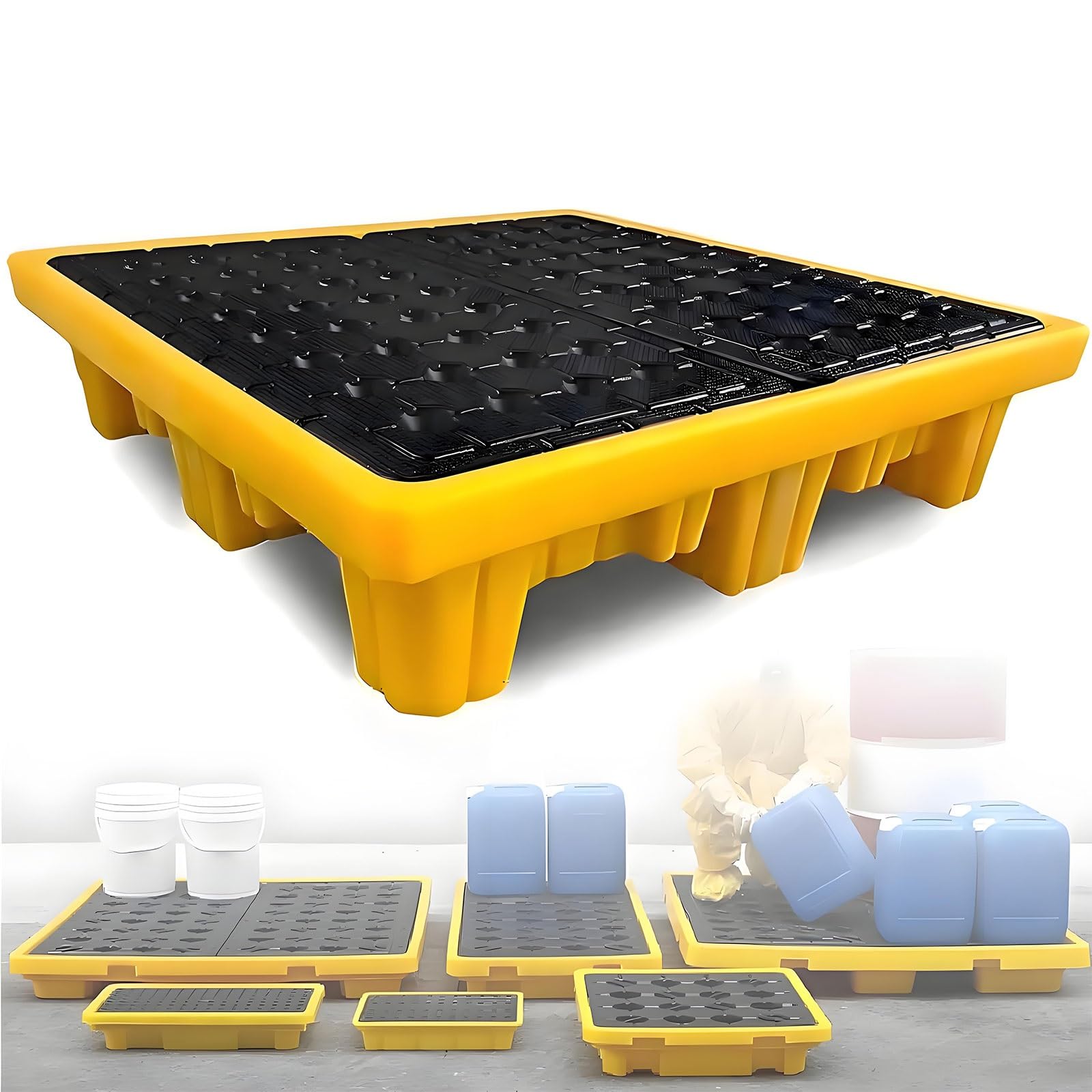 Palette de rétention empilable avec drain pour la sécurité des fûts