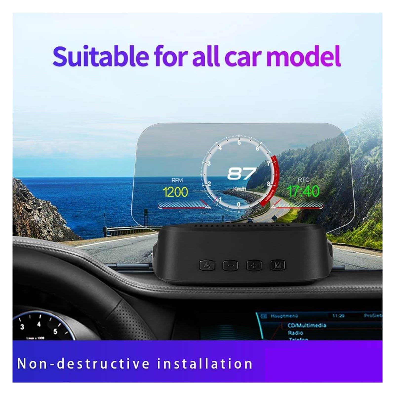 C2 Car HUD Head Up Display Navegación GPS OBD2 Escáner Ordenador A Bordo Bluetooth Velocímetro Proyección