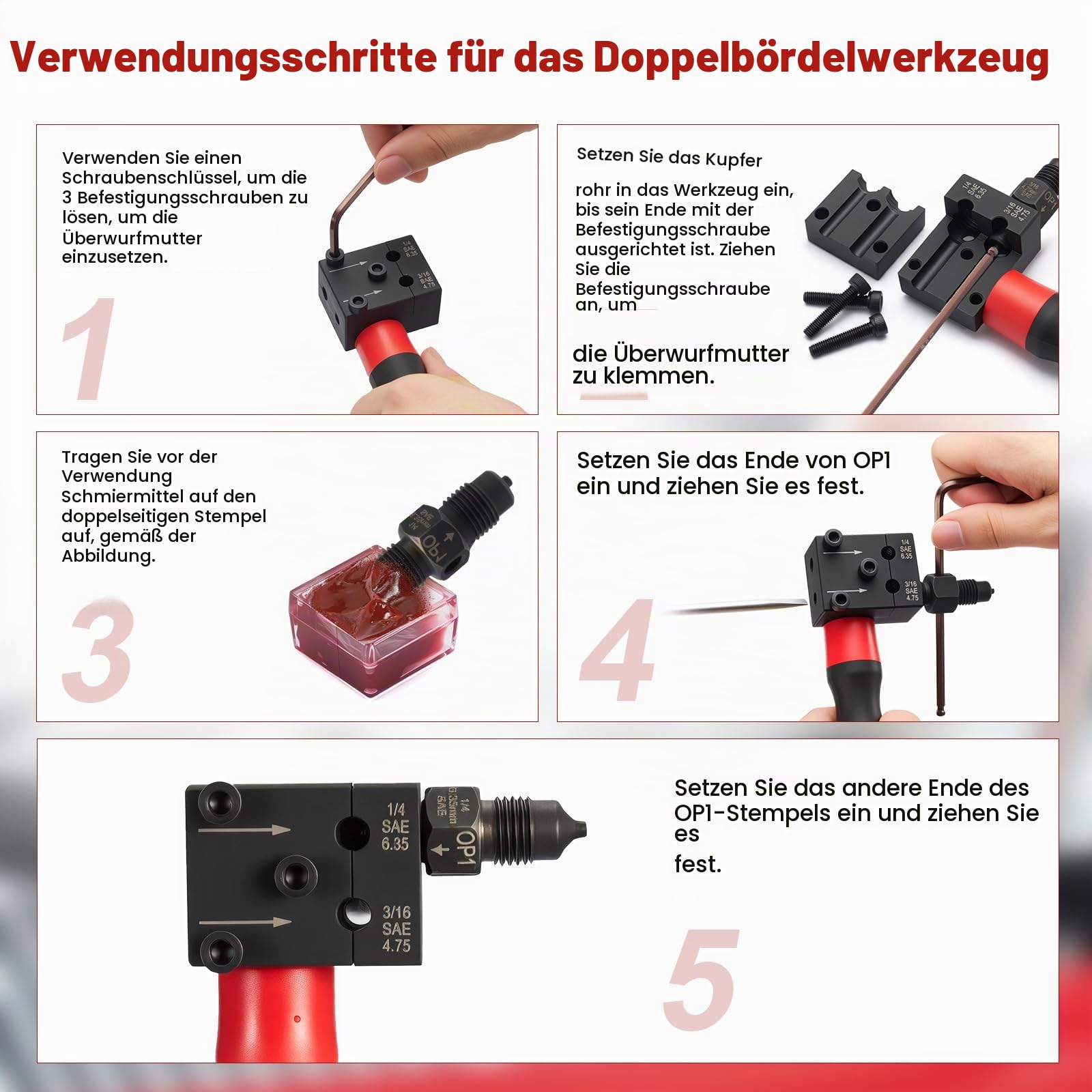 RUIZHI Bremsleitung Bördelgerät für SAE Bördelungen, 7,62m Ø4,75mm Bremsleitung Bördelgerät Satz mit 16 Anschlüssen+5 Verbinder +17mm Ratschenschlüssel, für Brems- BZW Hydraulikleitungen Verwendet