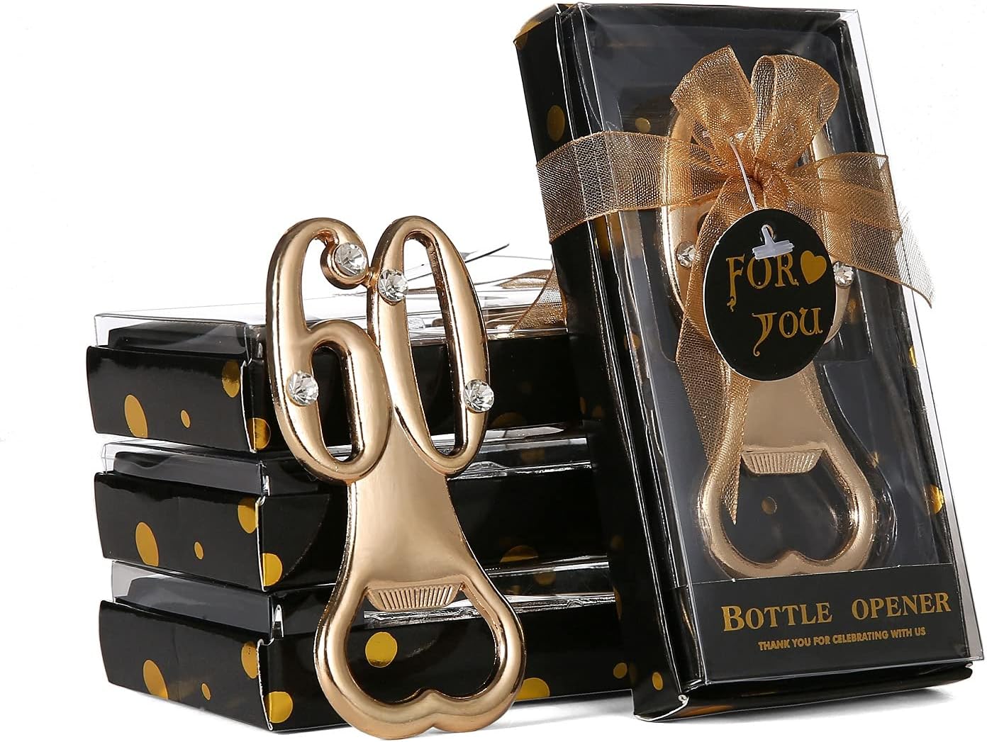 36 Pack 60th Birthday Bottle Opener for Party Favors, Wedding Anniversaries, Souvenirs, Gifts, Table Decorations With Individual Gift Box for Guests - Image 3