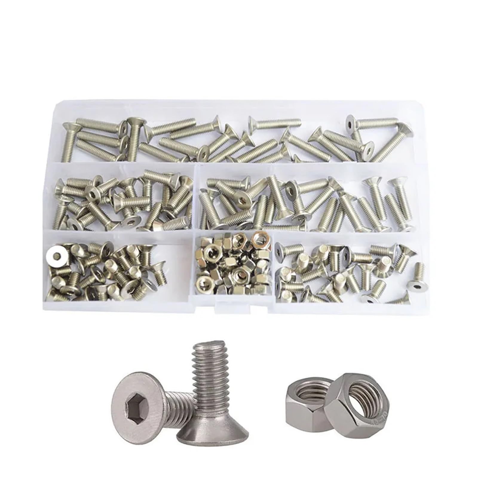 M2 M3 M4 M5 M6 Kit surtido de tuercas y pernos hexagonales avellanados, tornillo de máquina de cabeza plana con conector hexagonal, rosca métrica de acero inoxidable Se puede utilizar durante mucho ti