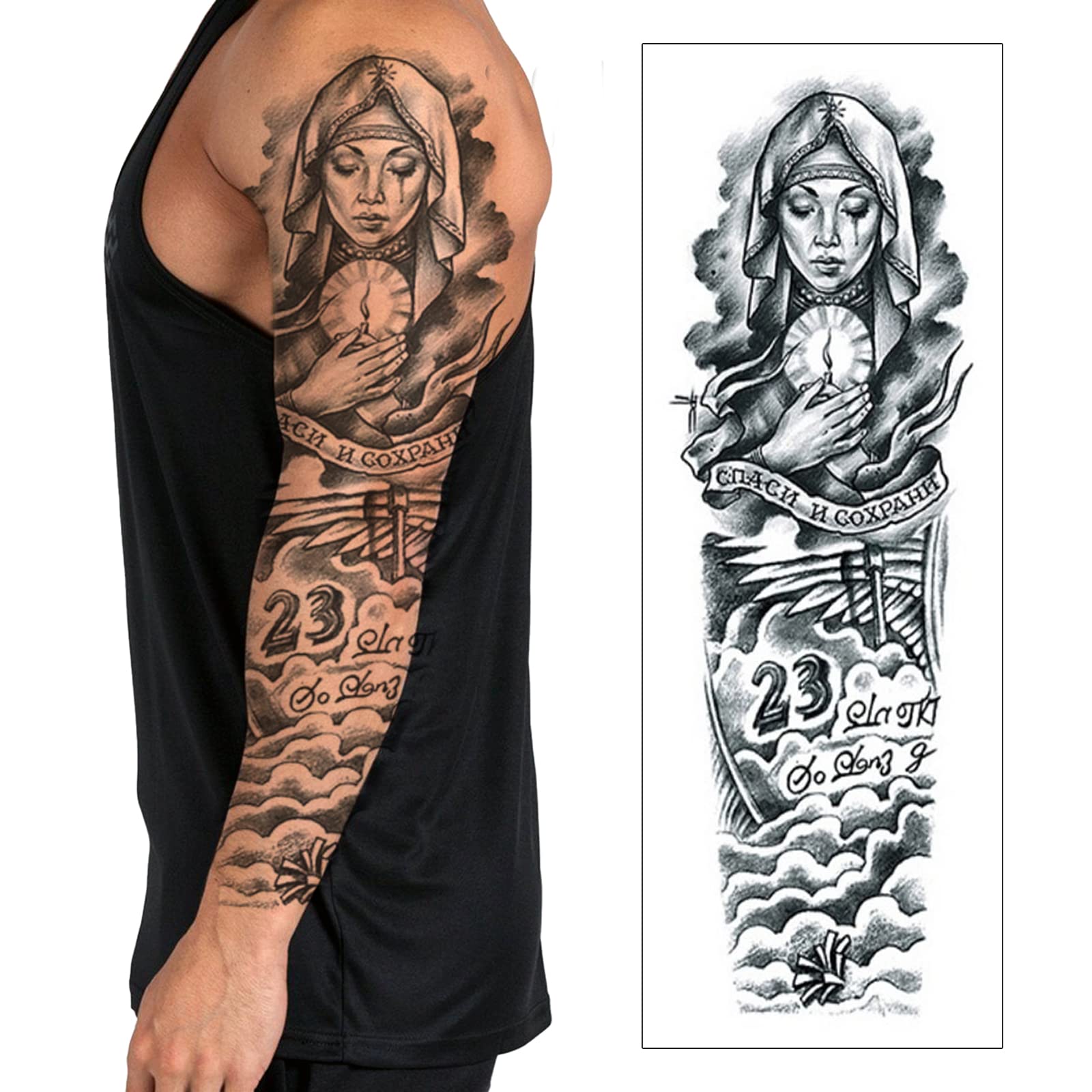 Temporary Tattoo Sleeve Transfer - Full Arm Realistic Waterproof Fake Tattoo Sticker for Men Women Kids - By Delusion Tattoos (David Beckham Inspired), 17cm x 48cm