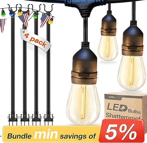 addlon Juego de luces LED para exteriores y 4 postes de aluminio, para decoración de jardín, patio, boda y fiesta.