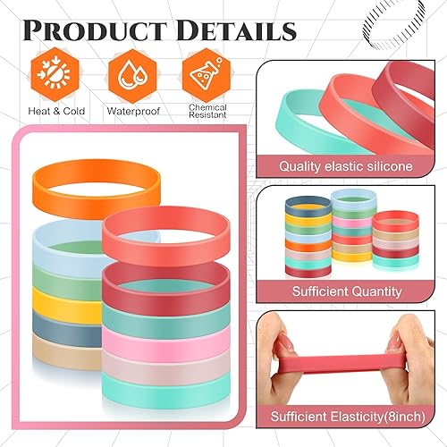Miniatura 3 de 24 bandas elásticas de silicona de colores de 8 pulgadas, bandas elásticas de silicona de larga duración para libros, arte, envolturas de bolsas,
