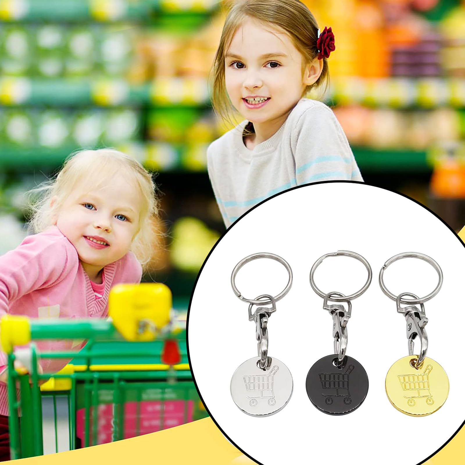 Clé En Forme De Jeton Pour Caddie,Panier D'Achat Amovible Porte-Clés Pour Chariot En Acier Inoxydable, Libère Les Chariots Sans Pièce Ni Jeton, Et Sans Rester Dans L'appareil