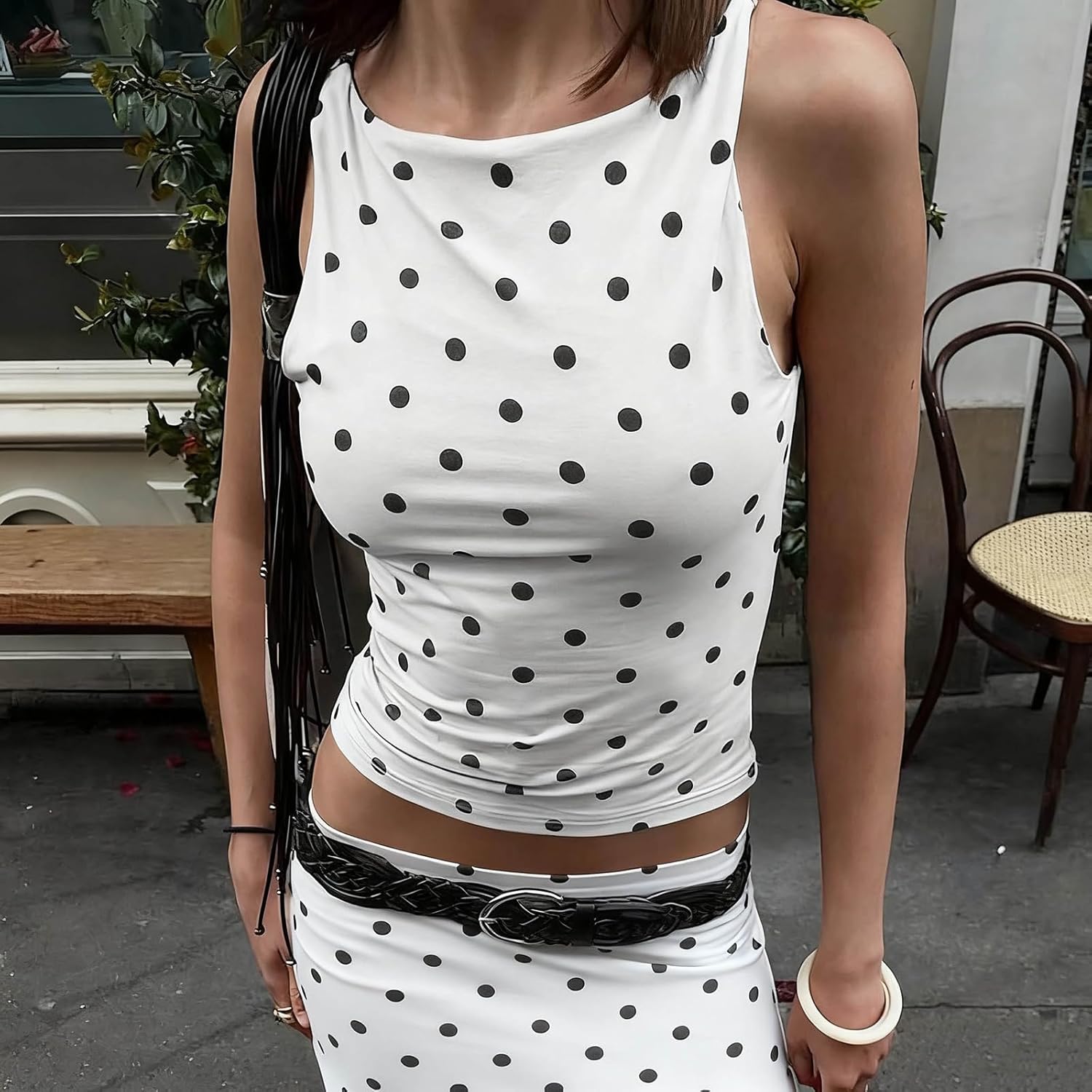 Women Y2K Tops Polka Dot Shirt Sleeveless Vintage Camisole Crew Neck Crop Tops Slim Fit Cami Going Out Streetwear - Image 3