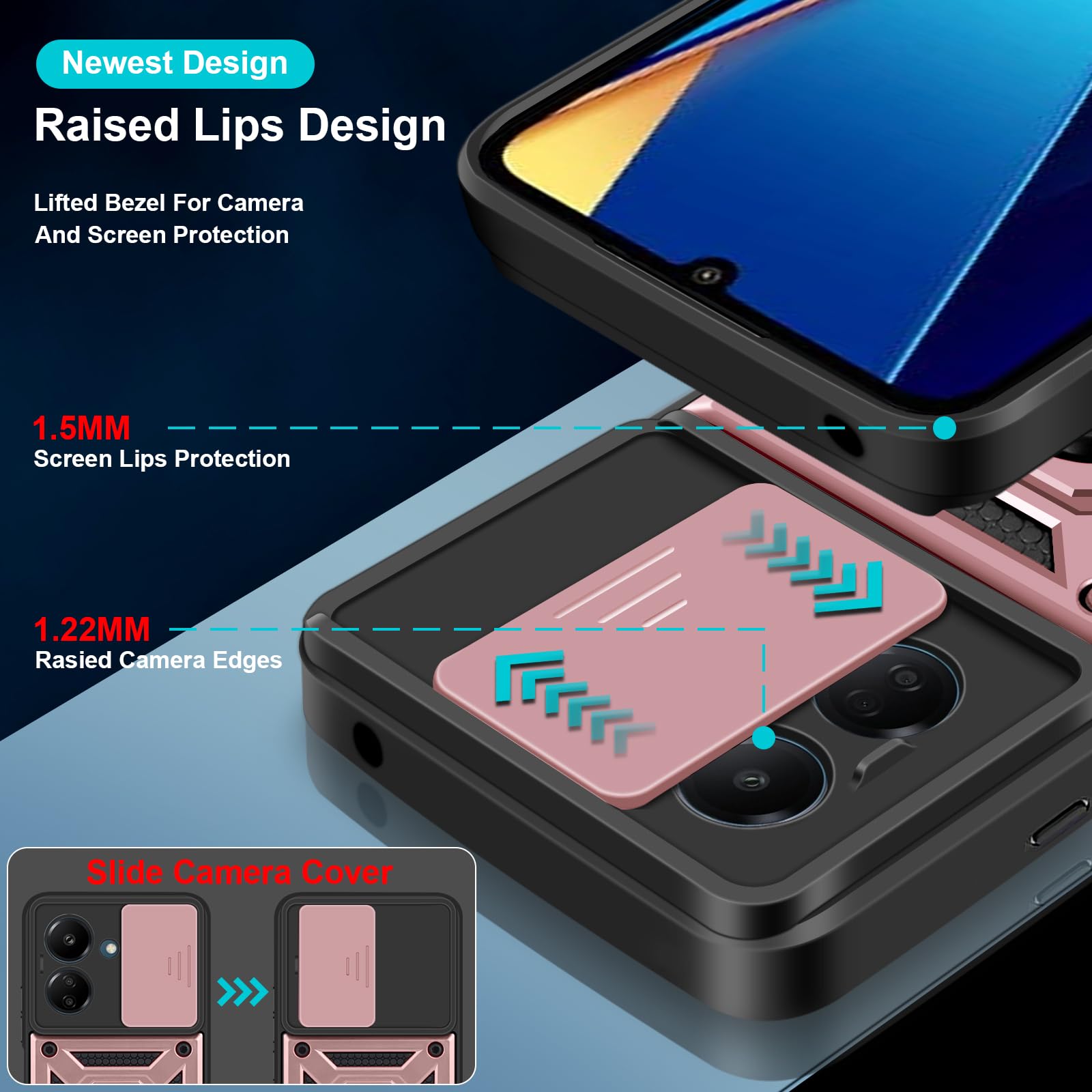 Yohii Handyhülle Mit Ringständer Für Xiaomi Poco C65 / Redmi 13C - Stoßfest, Mit 2 Schutzfolien