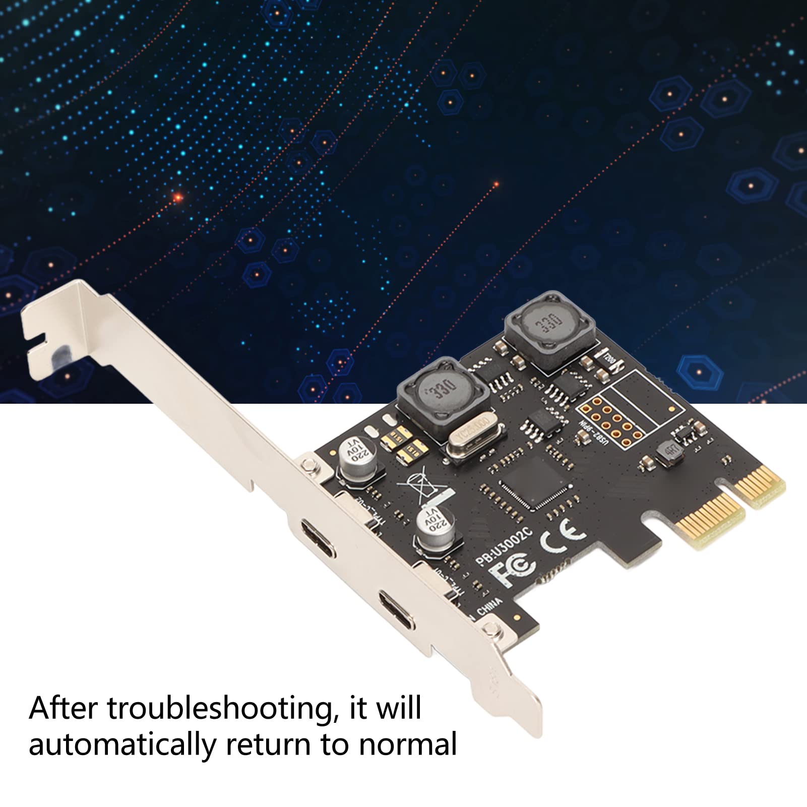 Karta Rozszerzeń PCI E Typu C, 2 Porty 5Gbps USB C Karta Kontrolera PCI Express z Niezależnym Kondensatorem Stabilizującym, Ochrona Ochrony Płyty Głównej Komputera