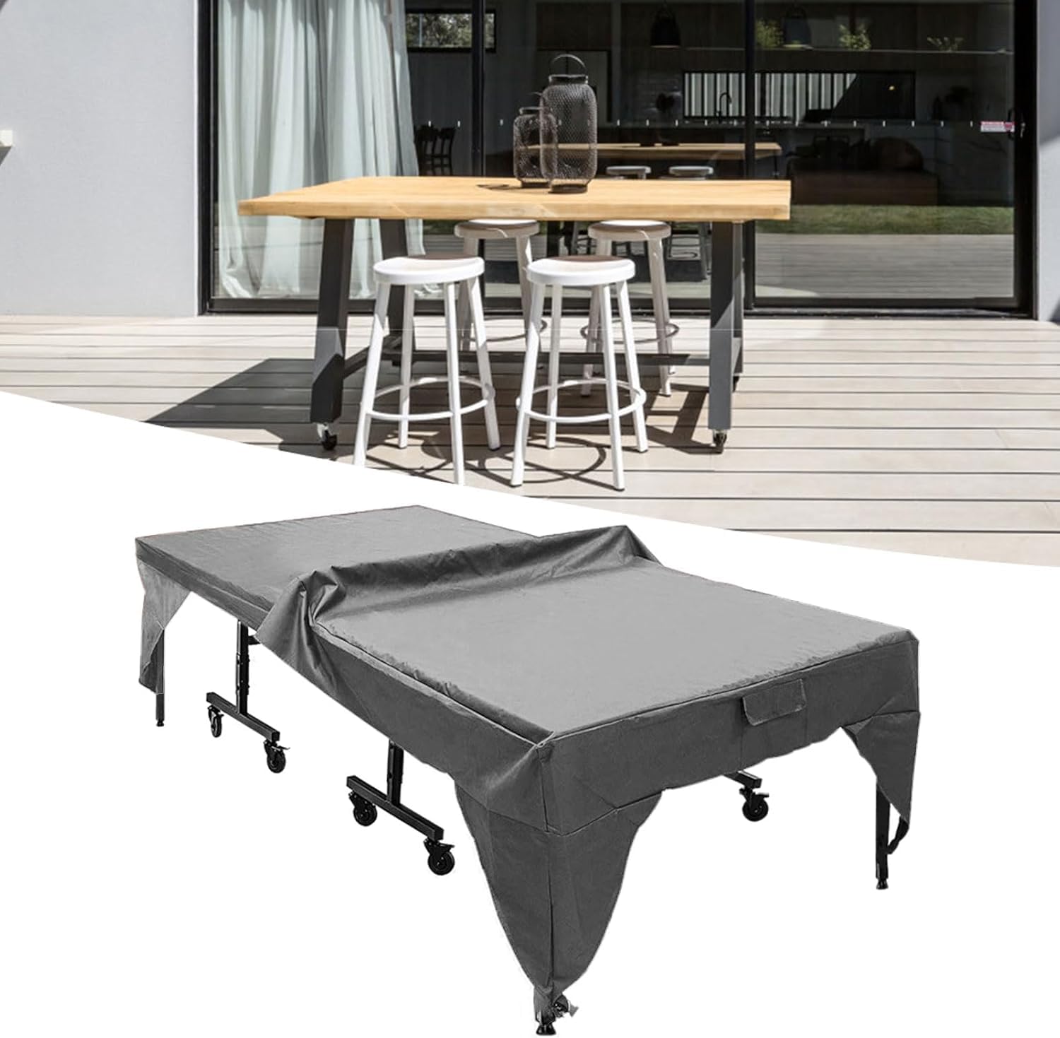 GAESHOW Funda para Mesa de Ping Pong, Impermeable Ajustable Resistente a la Intemperie Funda Protectora para Mesa de Ping Pong de Mesa para Exteriores 280x153x73cm — view 7
