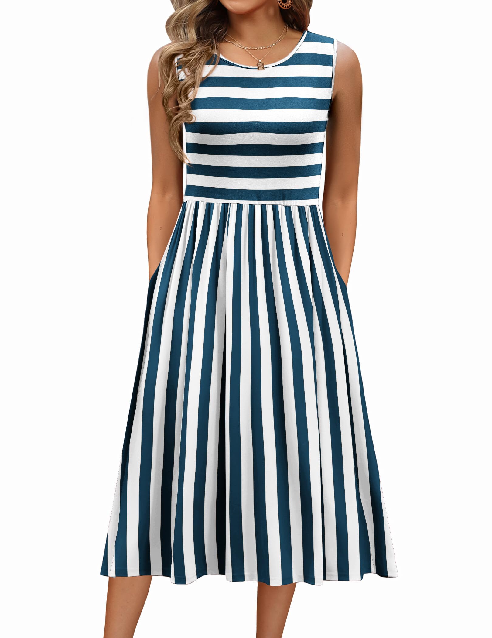 Zeagoo Women's Summer Tank Midi Dress with Pockets Floral Sleeveless A-Line Casual Loose T-Shirt Dresses Beach Sundress 2026