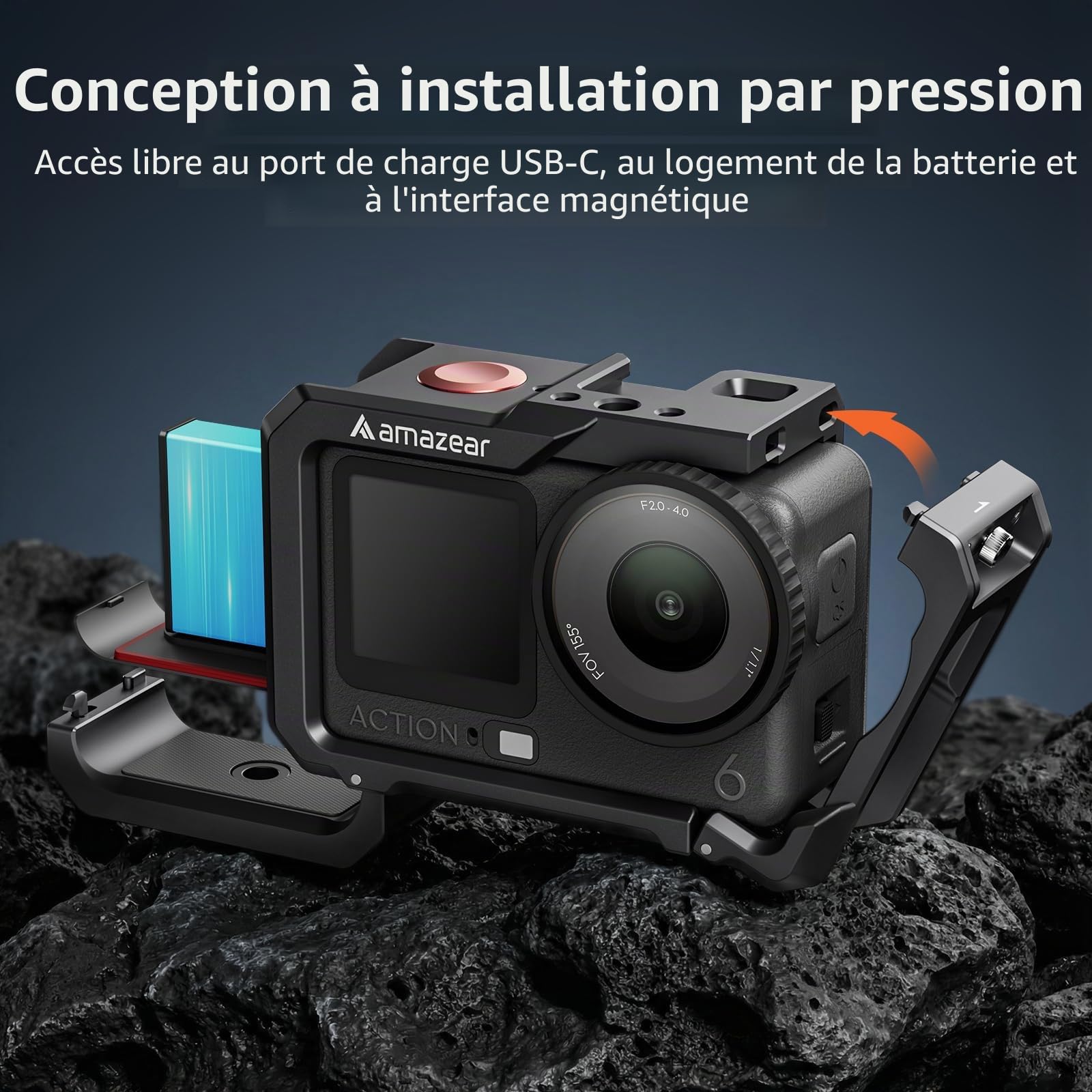 AMAZEAR Cage en Aluminium pour Accessoires DJI Osmo Action 6 Accessoires - Action6 Pro Étui de Protection en métal, Cadre de Protection avec Fixation Rapide, Filetage 1/4" & Cache-Objectifs