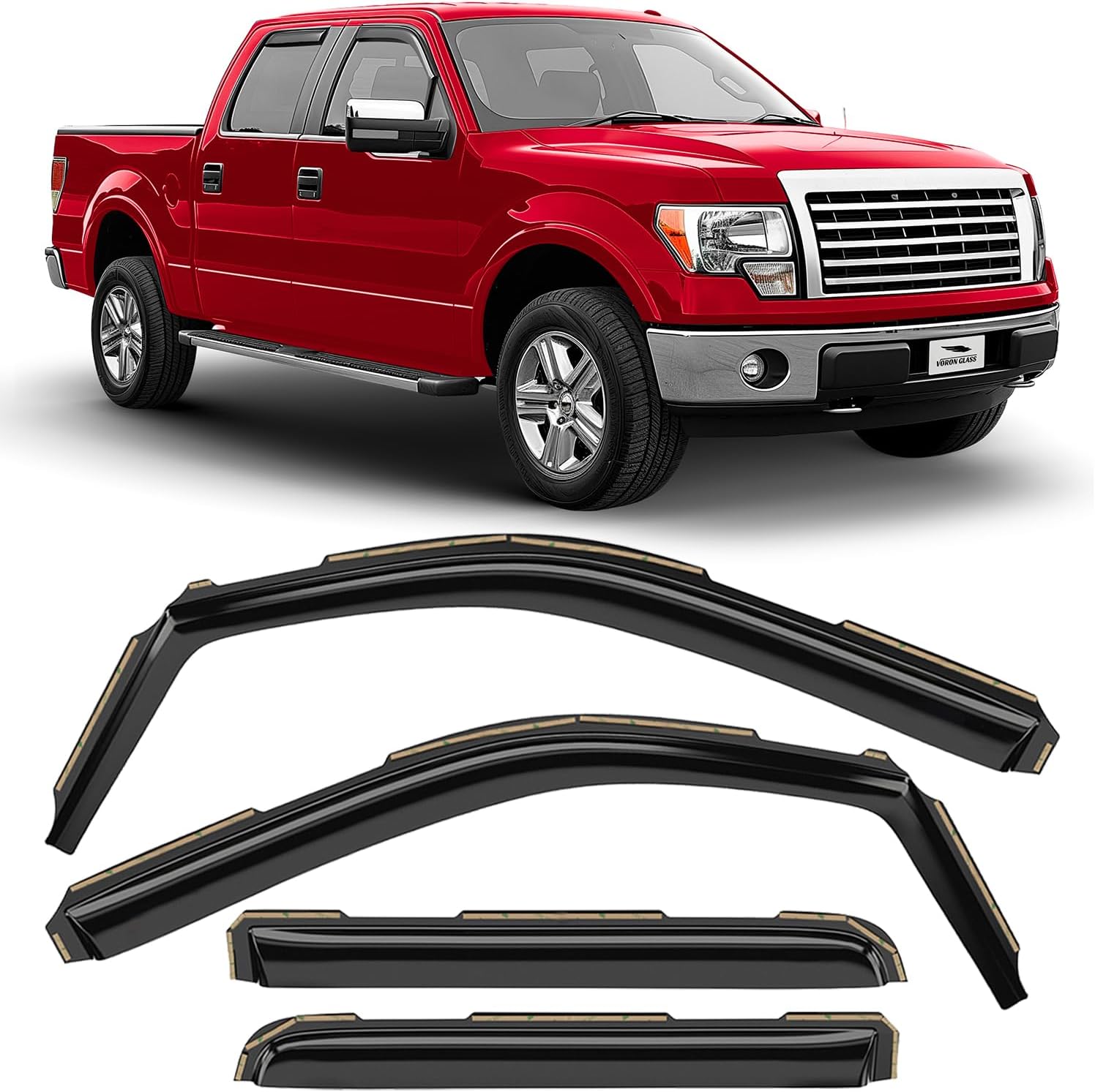 Voron Glass in-Channel Extra Durable Rain Guards for Trucks Ford F-150 2009-2014 SuperCrew, Window Deflectors, Vent Window Visors, 4 Pieces - 200616